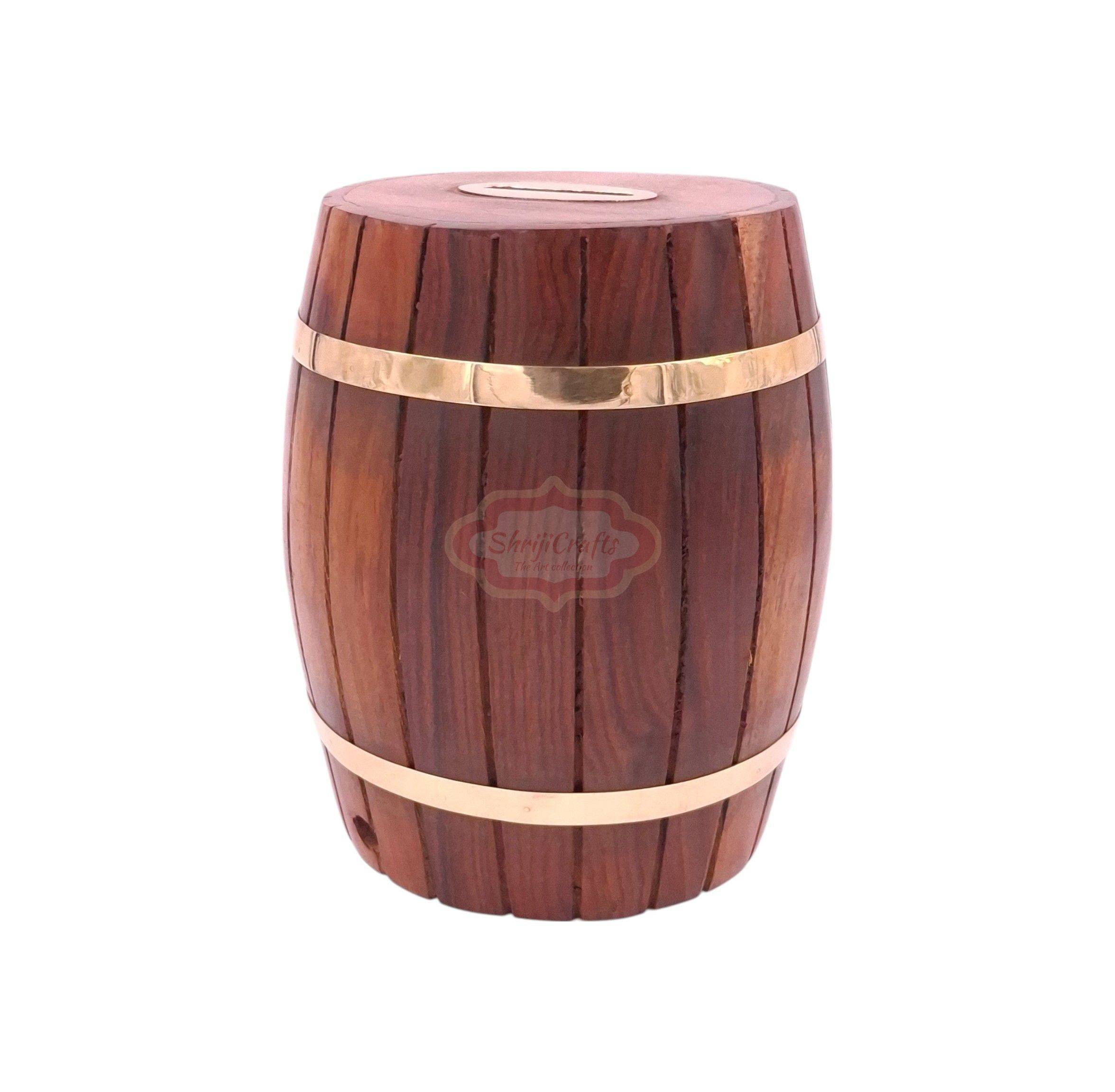 Handcrafted Wooden Barrel Money Bank - View 2