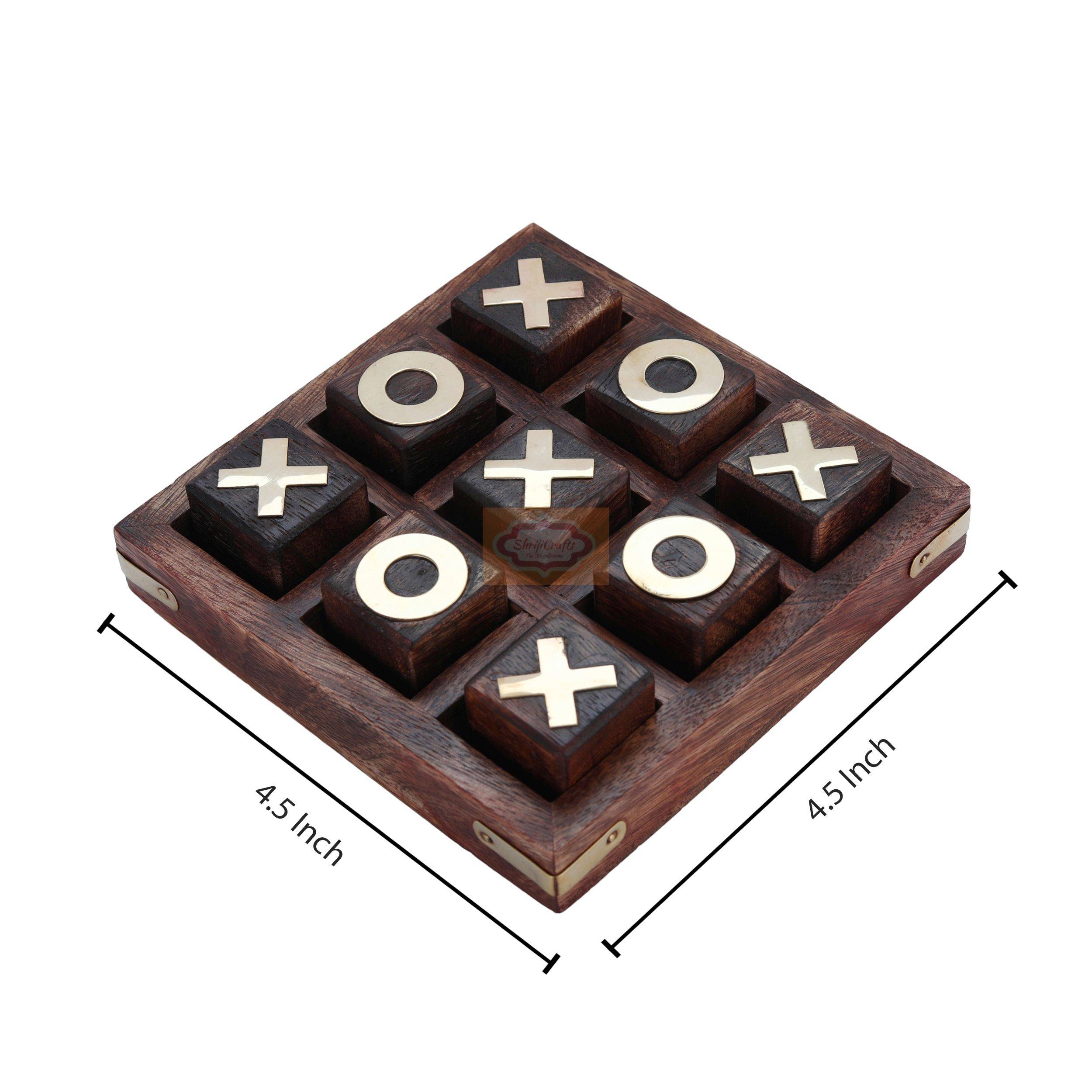 Handcrafted wooden Tic Tac Toe game with elegant brass X & O playing pieces - View 6