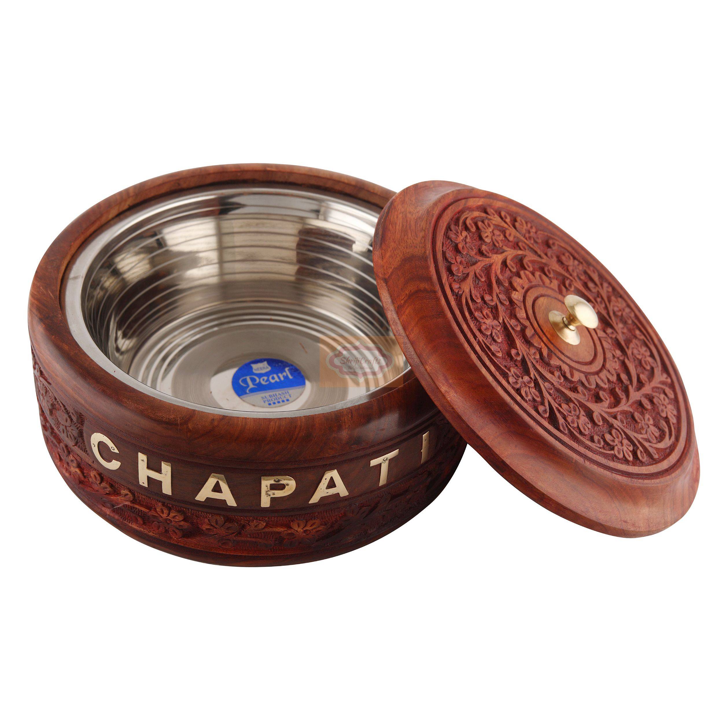 Handcrafted wooden chapati box designed to keep rotis, chapatis, and breads neatly stored - View 4