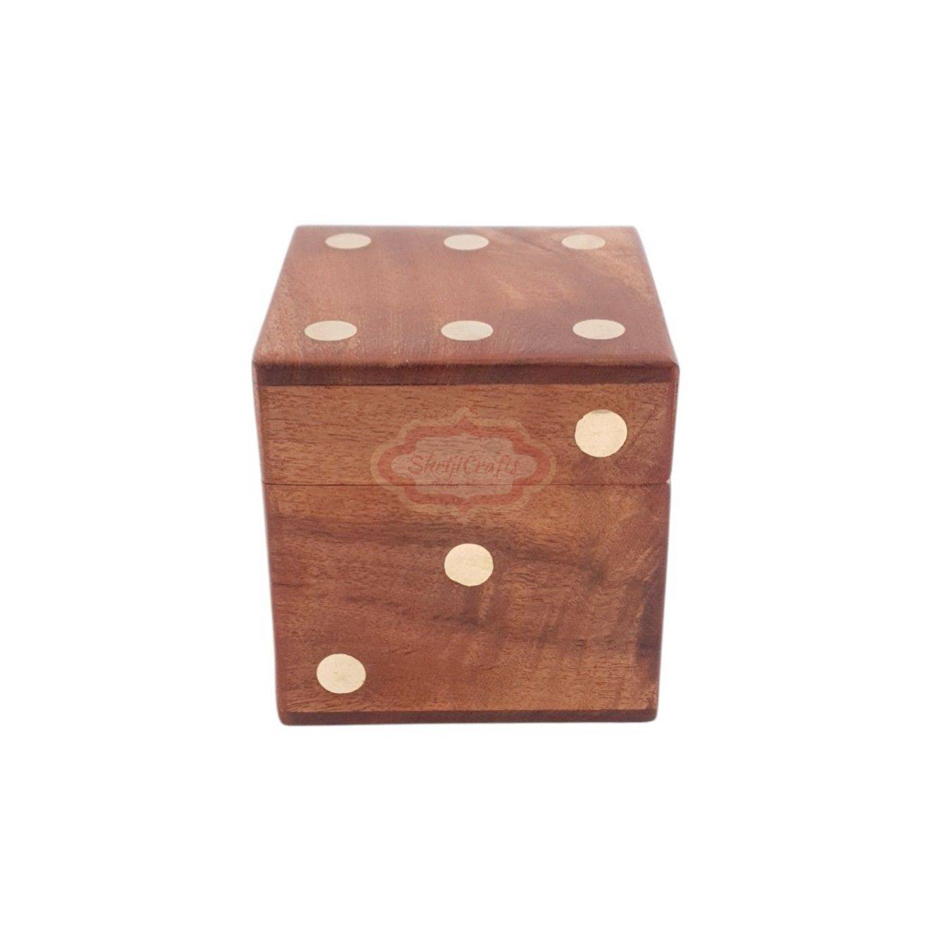 Handcrafted wooden dice box complete with 5 premium playing dice - View 2