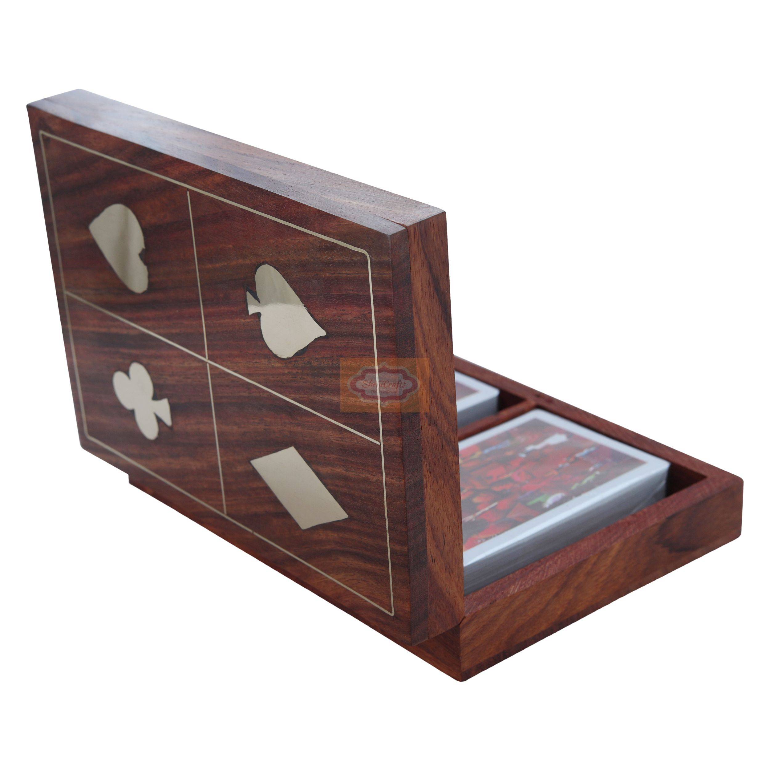 A handcrafted wooden card deck holder for storing and protecting your playing cards - View 3