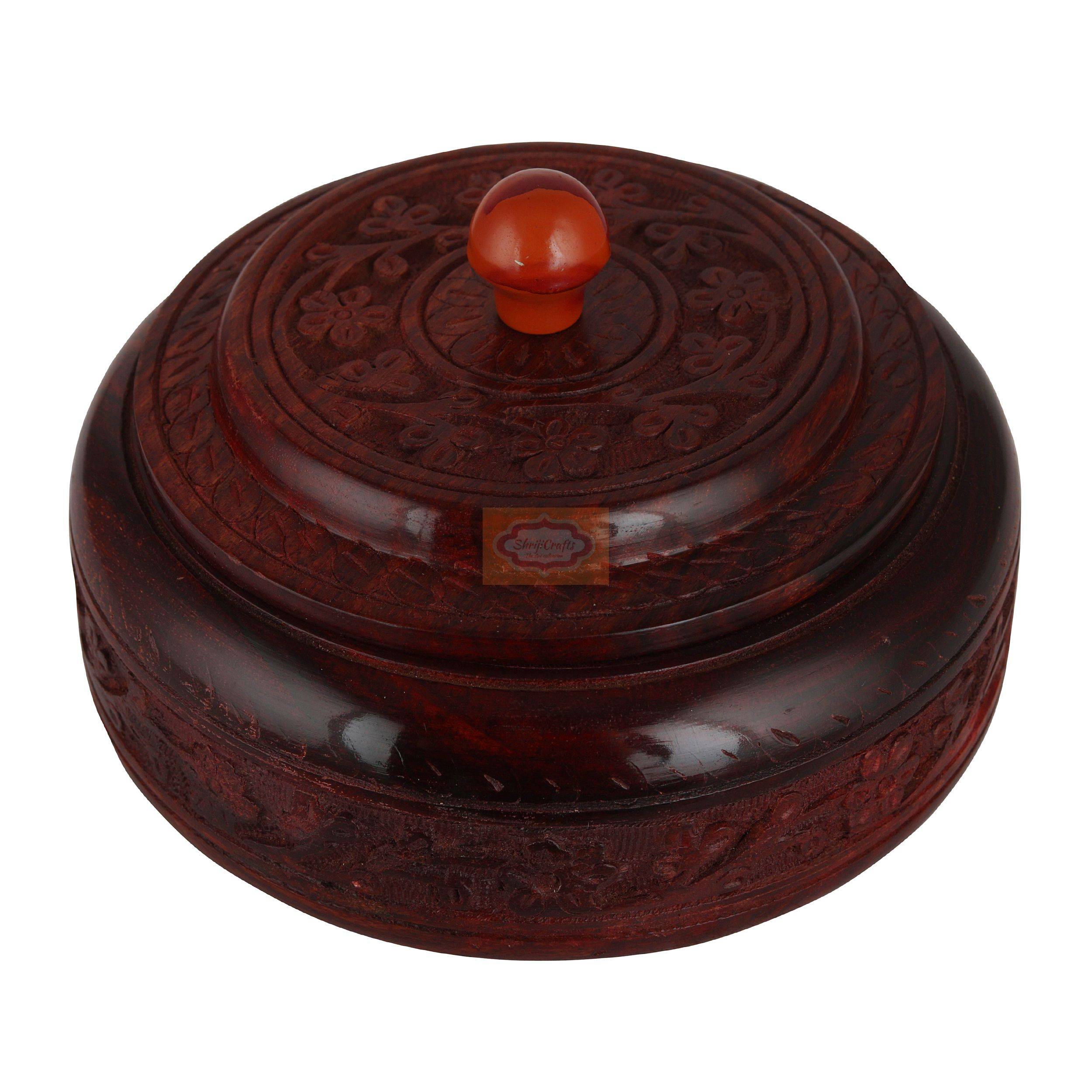 Handcrafted Sheesham wood dry fruit box with elegant hand-carved floral design - View 4