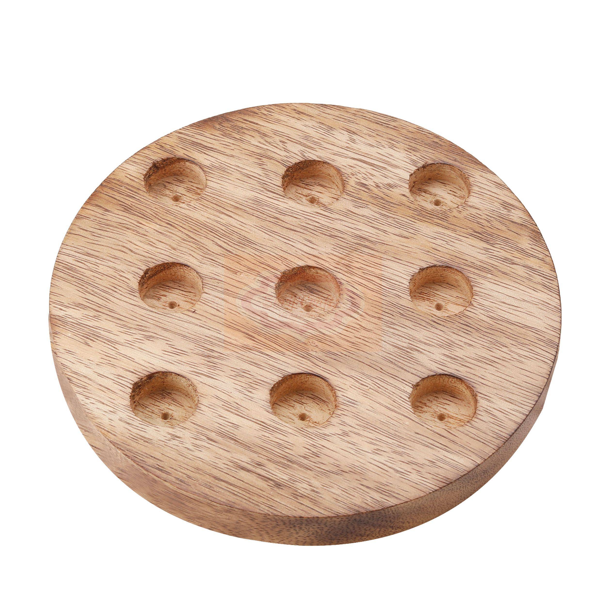 Handcrafted round wooden Tic Tac Toe game with durable X & O playing pieces - View 3
