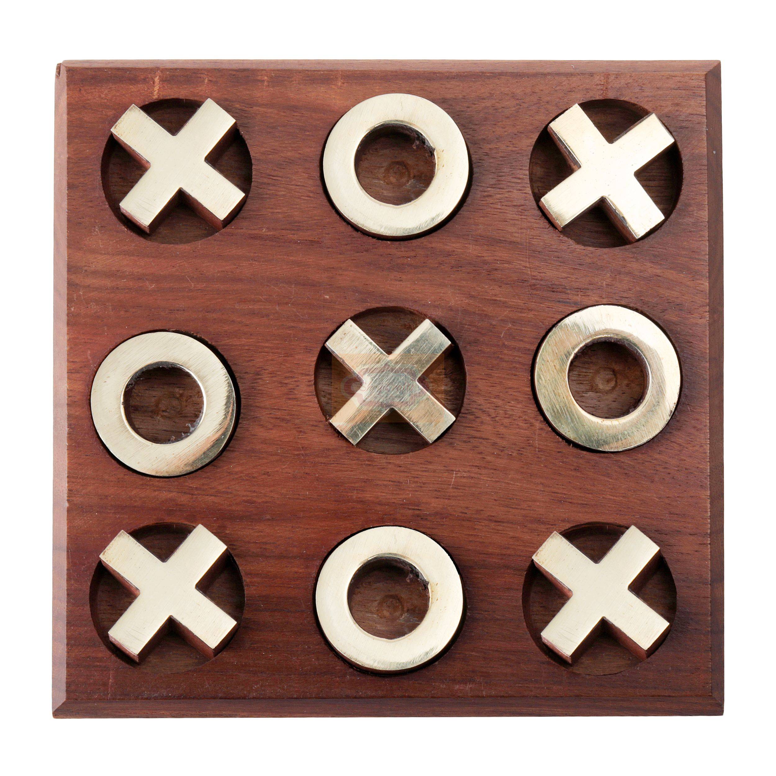 Handcrafted Wooden Tic Tac Toe Game featuring elegant metal X and O playing pieces - View 4