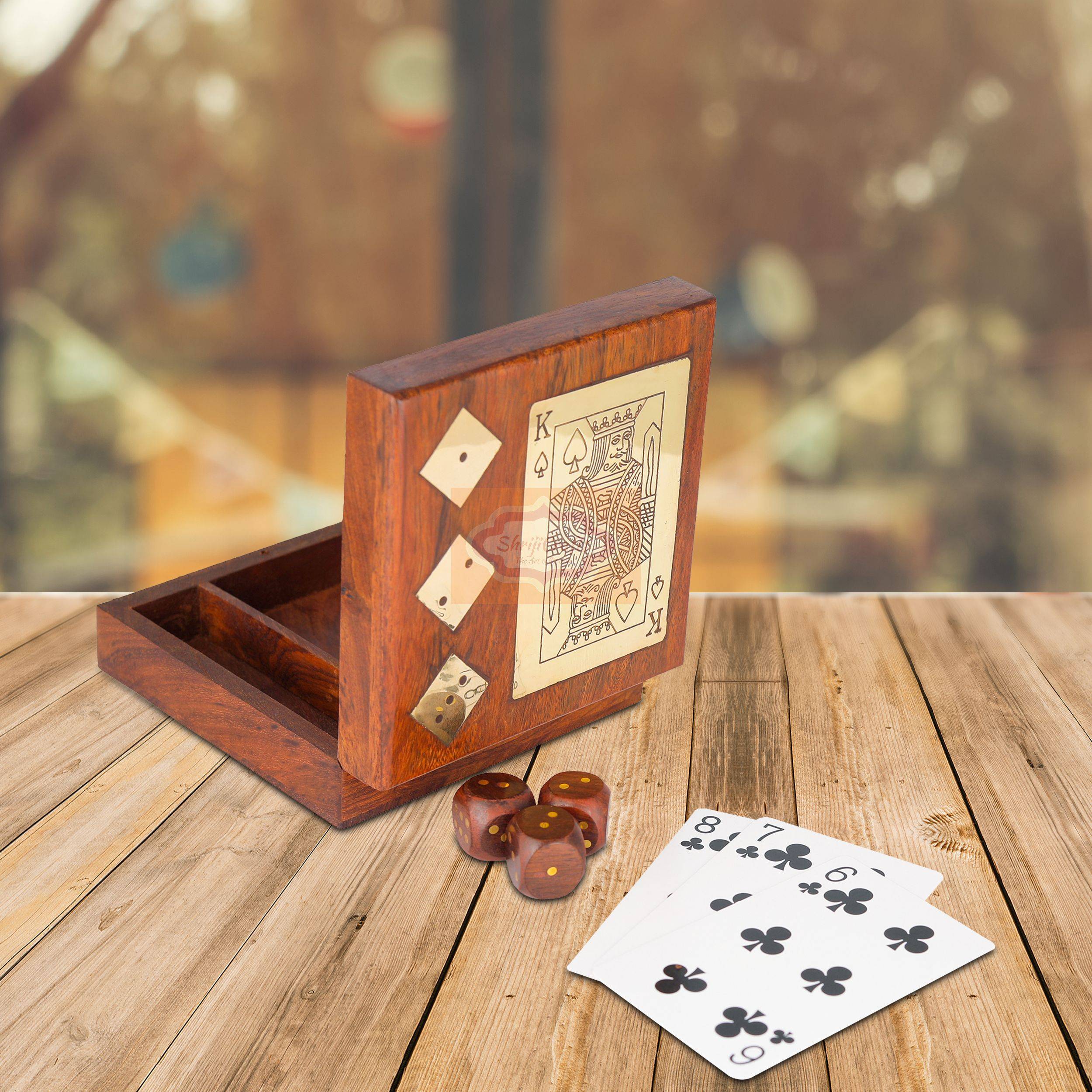 Handcrafted wooden storage box for 1 deck of playing cards and 5 dice - View 4