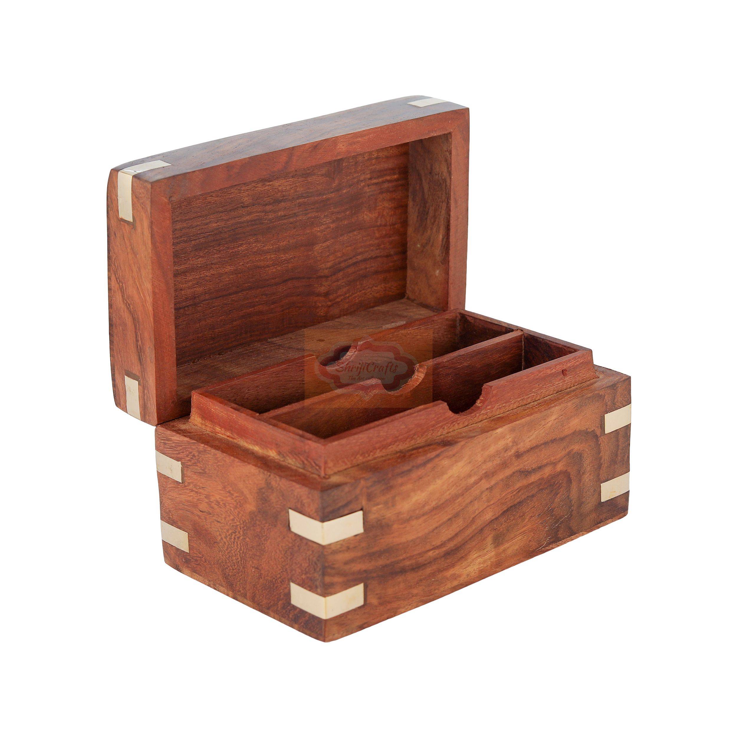 Premium handcrafted Sheesham wood Holds 2 standard playing card decks  - View 3