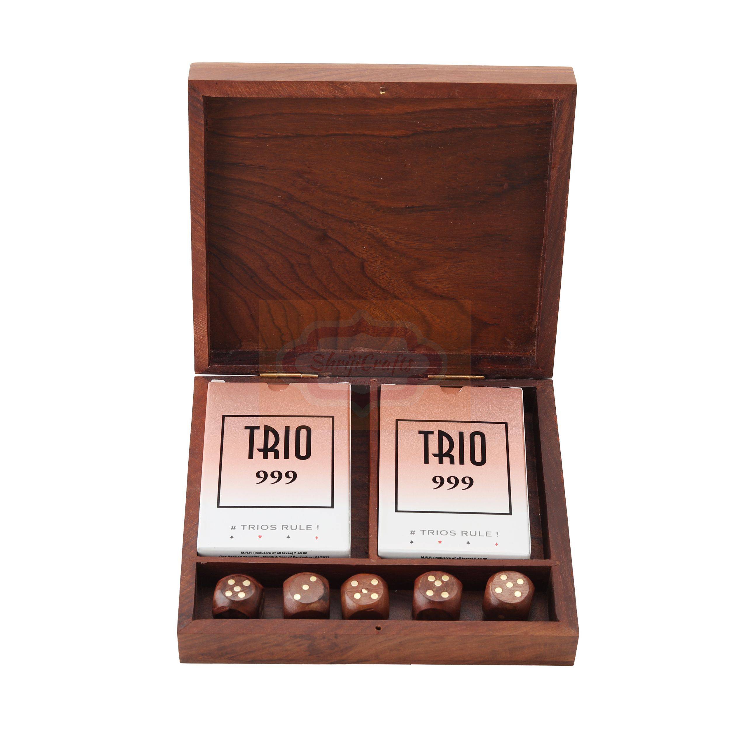 Handcrafted wooden storage box for 2 standard decks of playing cards and 5 dice - View 6