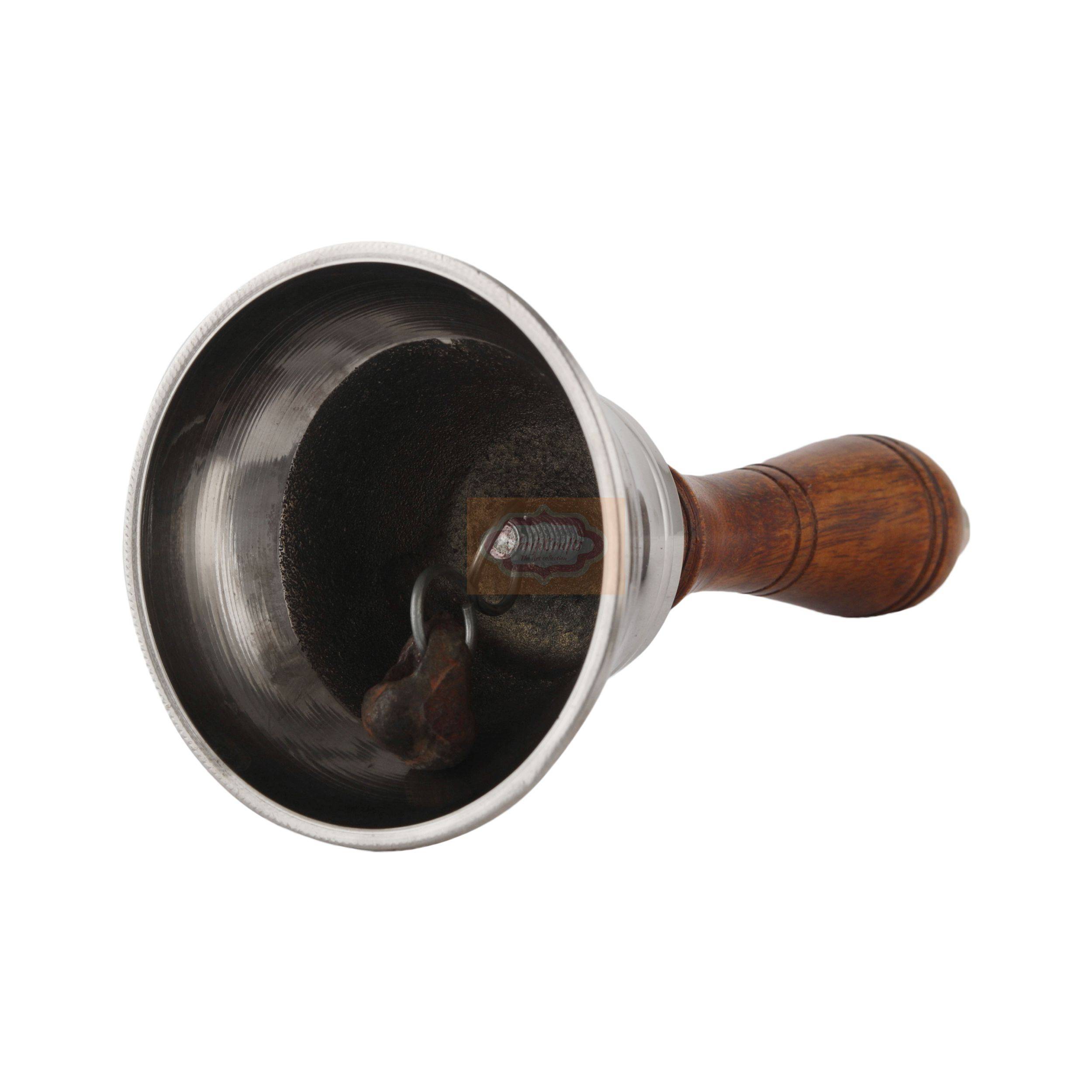 Handcrafted solid brass hand bell with a polished finish and comfortable wooden handle - View 2