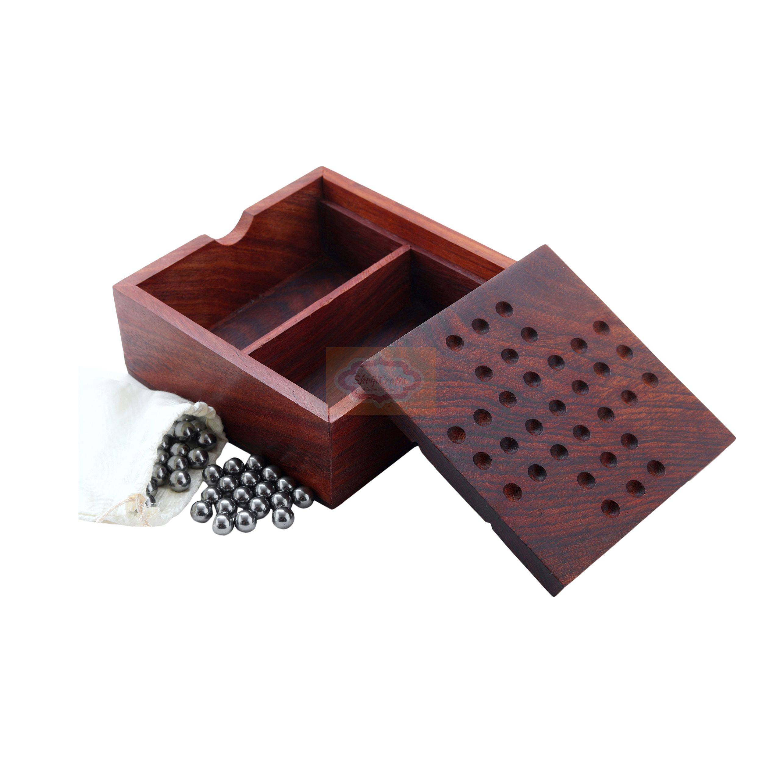 Handcrafted 2-in-1 Wooden Board Game featuring Tic Tac Toe and Brainvita Solitaire Game - View 4