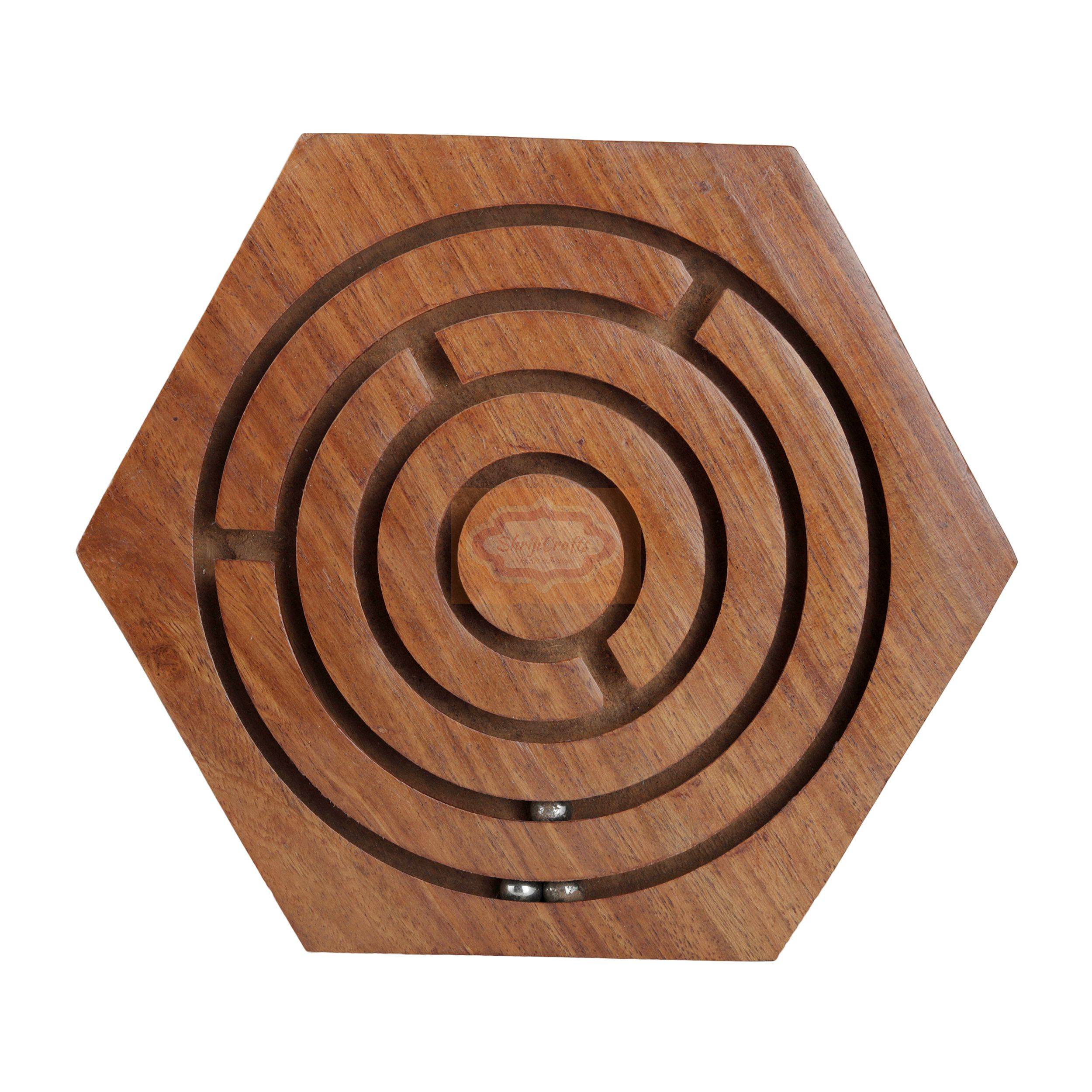 Handcrafted wooden Hexagon Labyrinth Ball Maze Puzzle for fun and skill development — handcrafted wooden product by Shrijicrafts