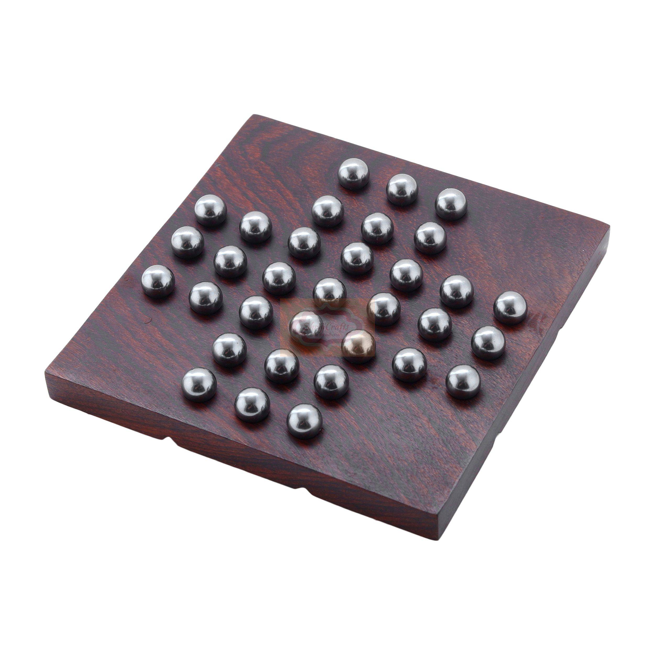 Handcrafted 2-in-1 Wooden Board Game featuring Tic Tac Toe and Brainvita Solitaire Game - View 7
