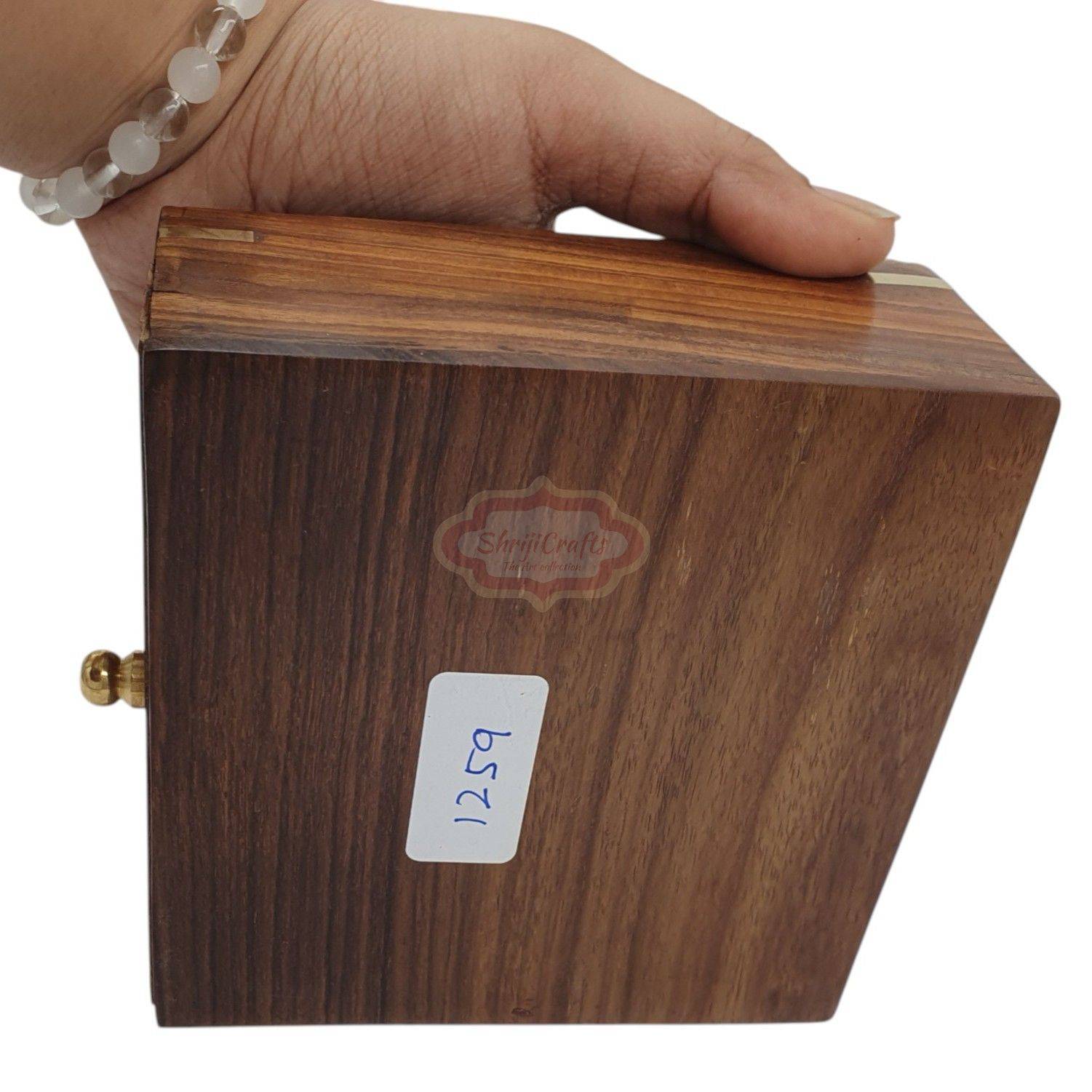 Handcrafted 3-in-1 wooden game box featuring Tic Tac Toe, playing card storage, and 5 dice storage - View 6