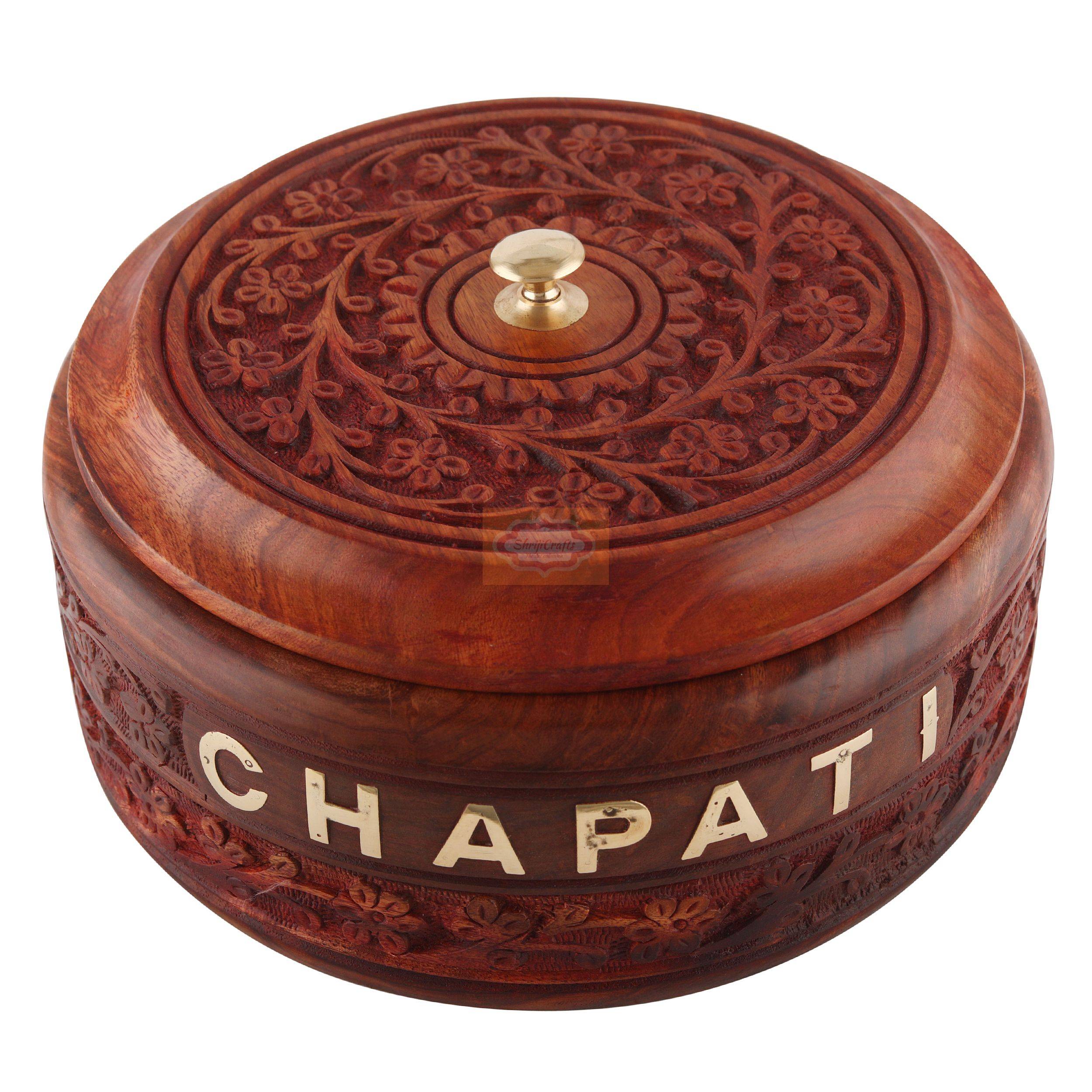 Handcrafted wooden chapati box designed to keep rotis, chapatis, and breads neatly stored - View 6