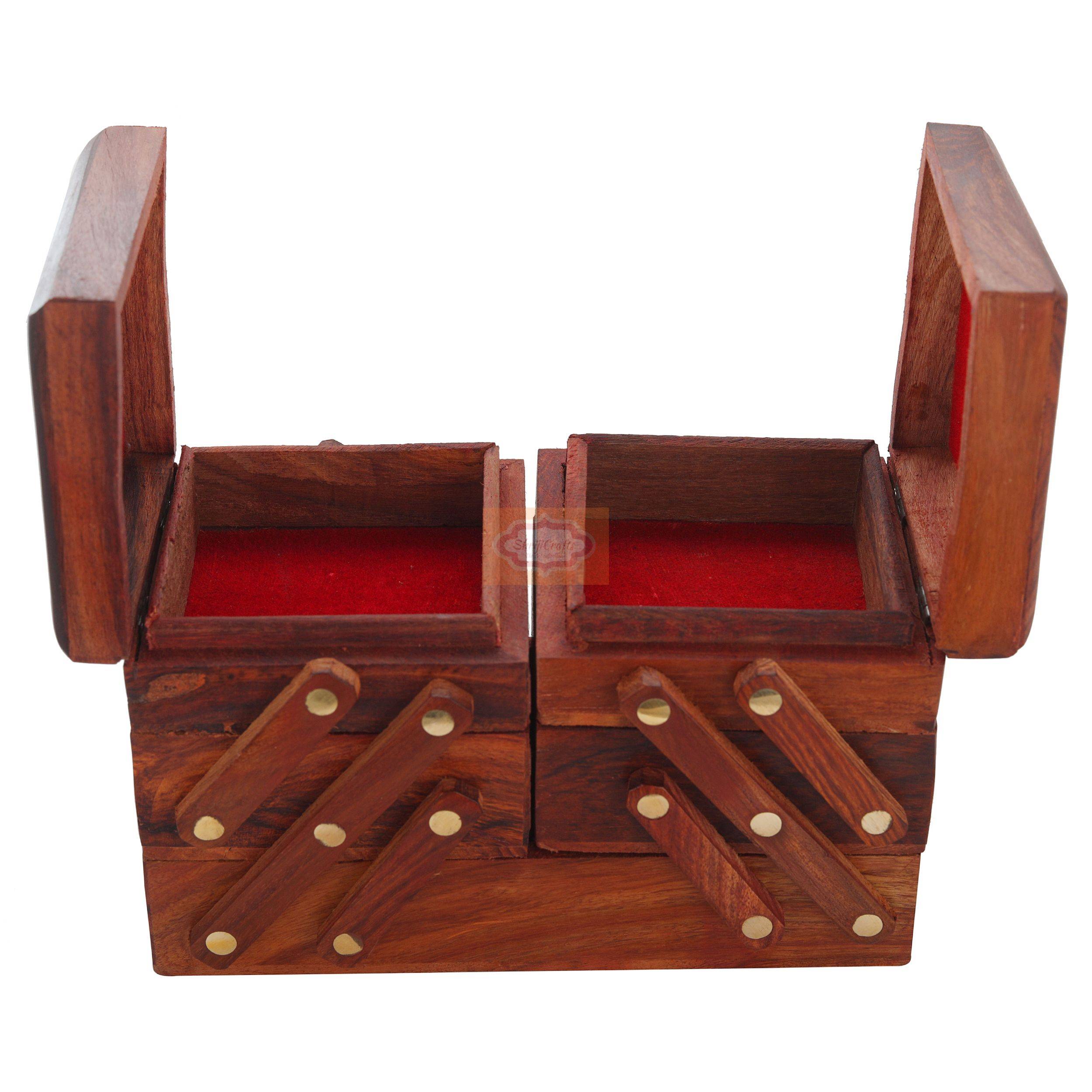 Elegant handcrafted wooden jewelry box with beautiful brass inlay detailing - View 3