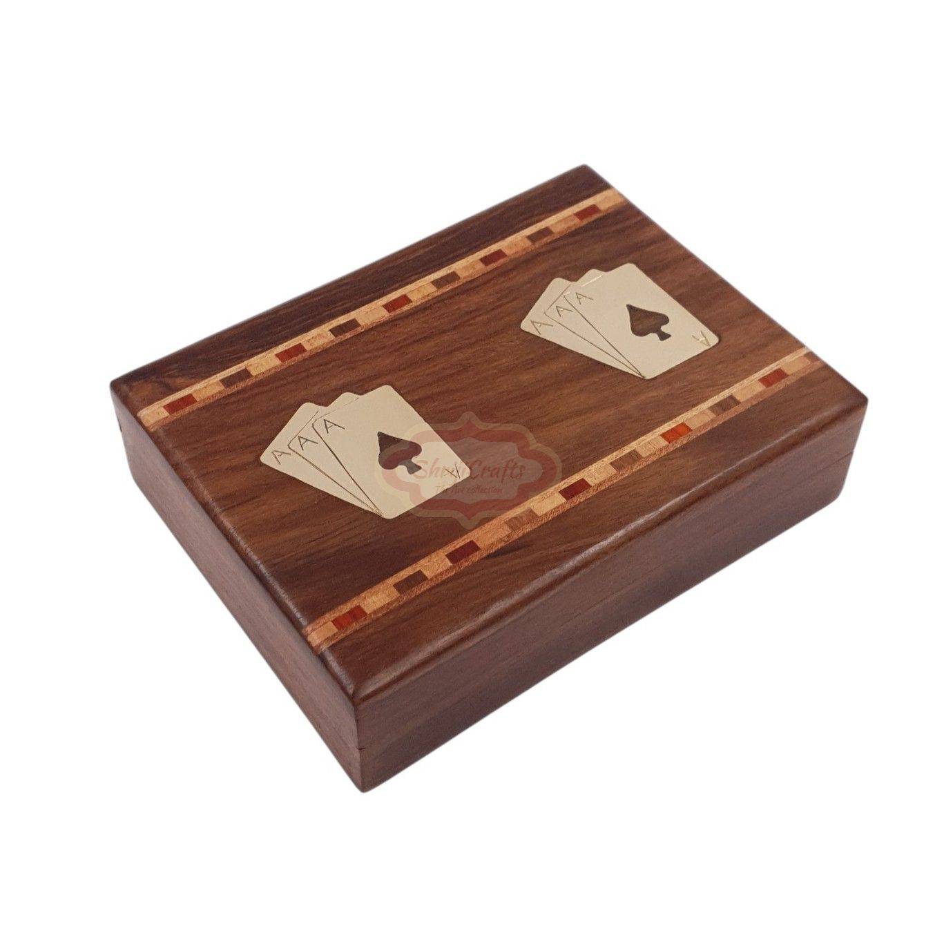 Handcrafted wooden playing card storage box for two standard decks of cards - View 3