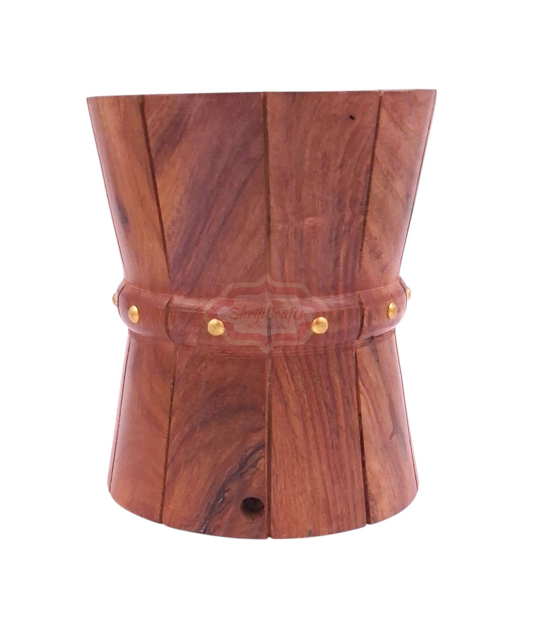 Handcrafted barrel-shaped wooden money bank with a coin slot, secure lock, and key - View 3