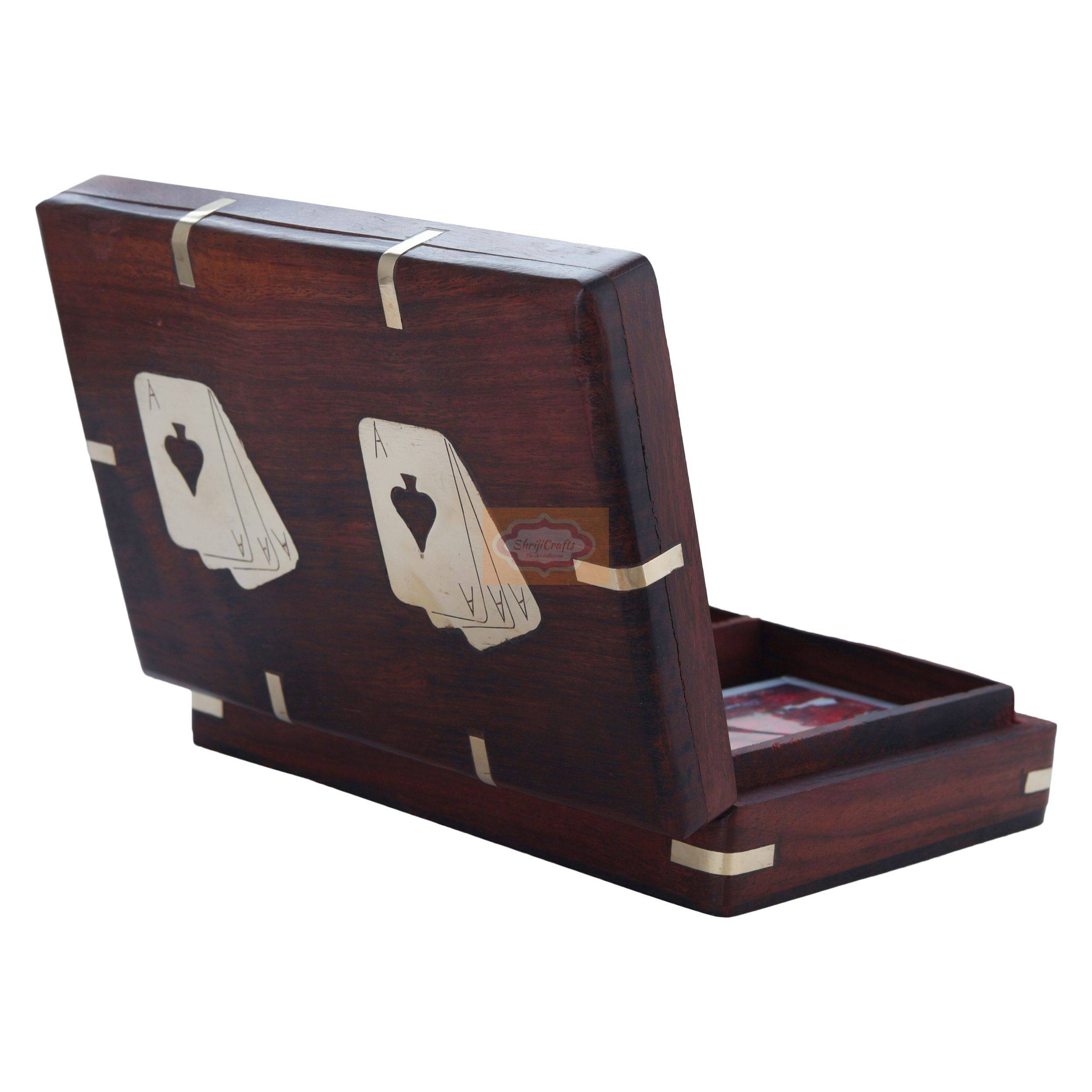 Handcrafted wooden playing card box designed to store 2 standard card decks - View 3