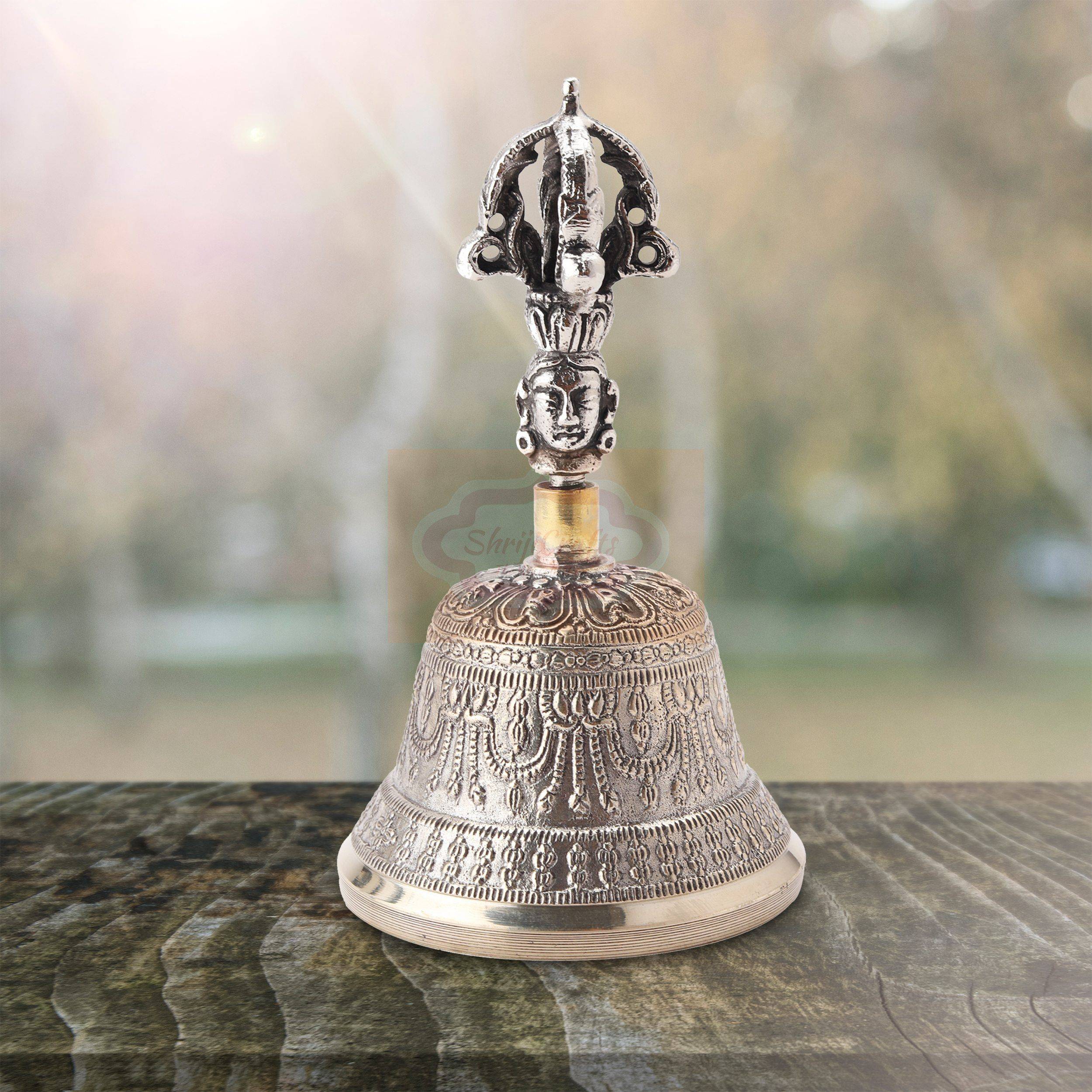 Handcrafted Tibetan prayer bell with intricate traditional detailing - View 7