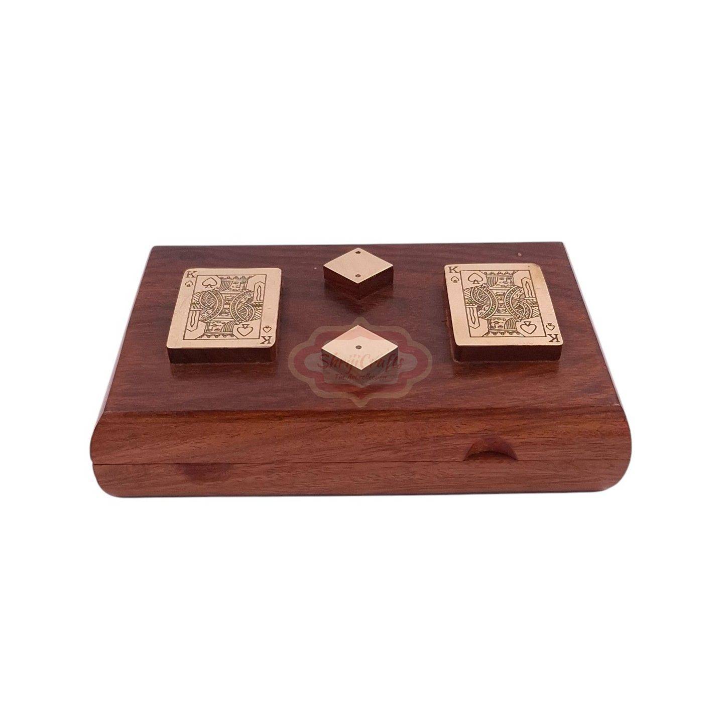Handcrafted wooden storage box for 2 decks of playing cards and 5 dice - View 6