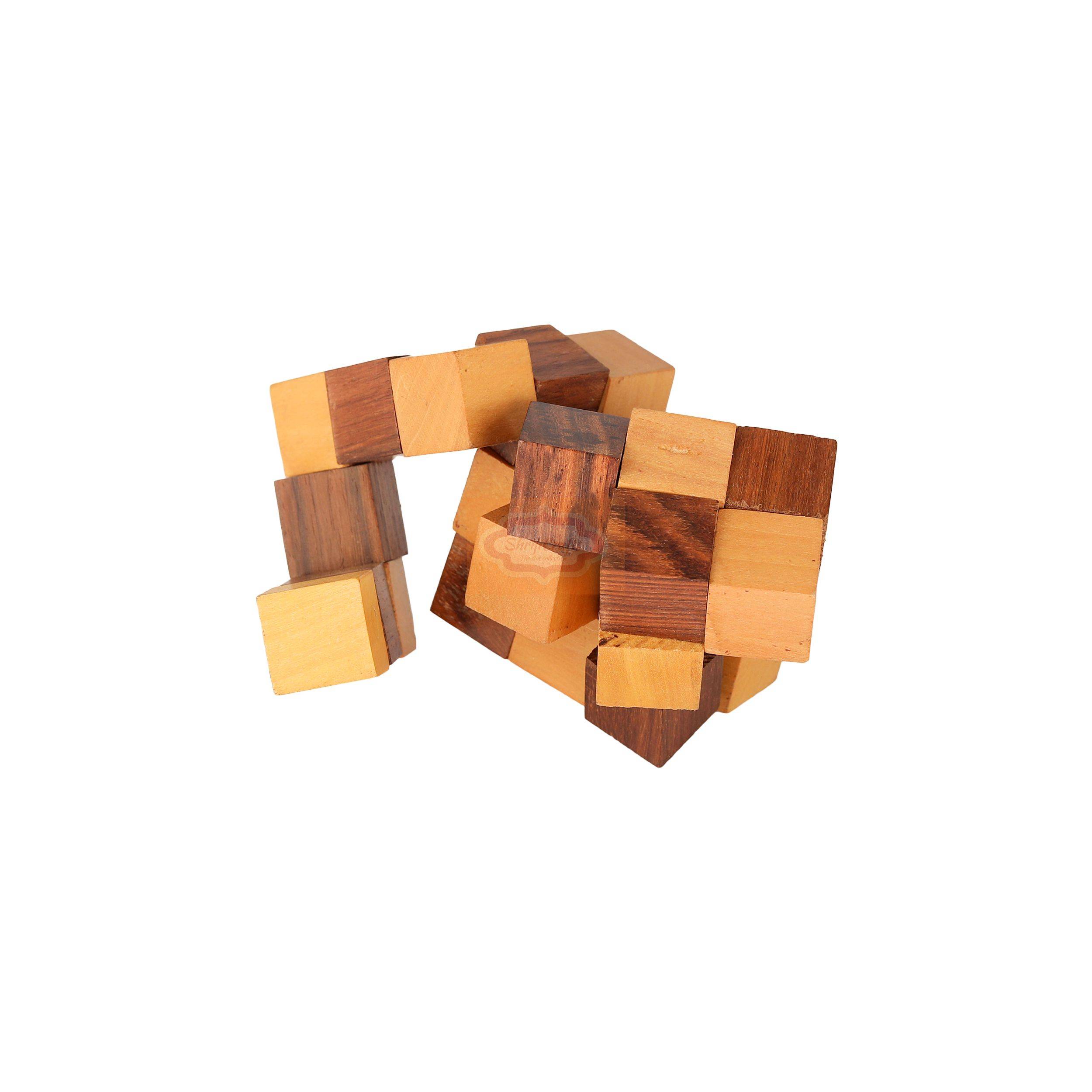 Handcrafted Wooden Snake Cube IQ Puzzle, 3x3x3 Inches — handcrafted wooden product by Shrijicrafts