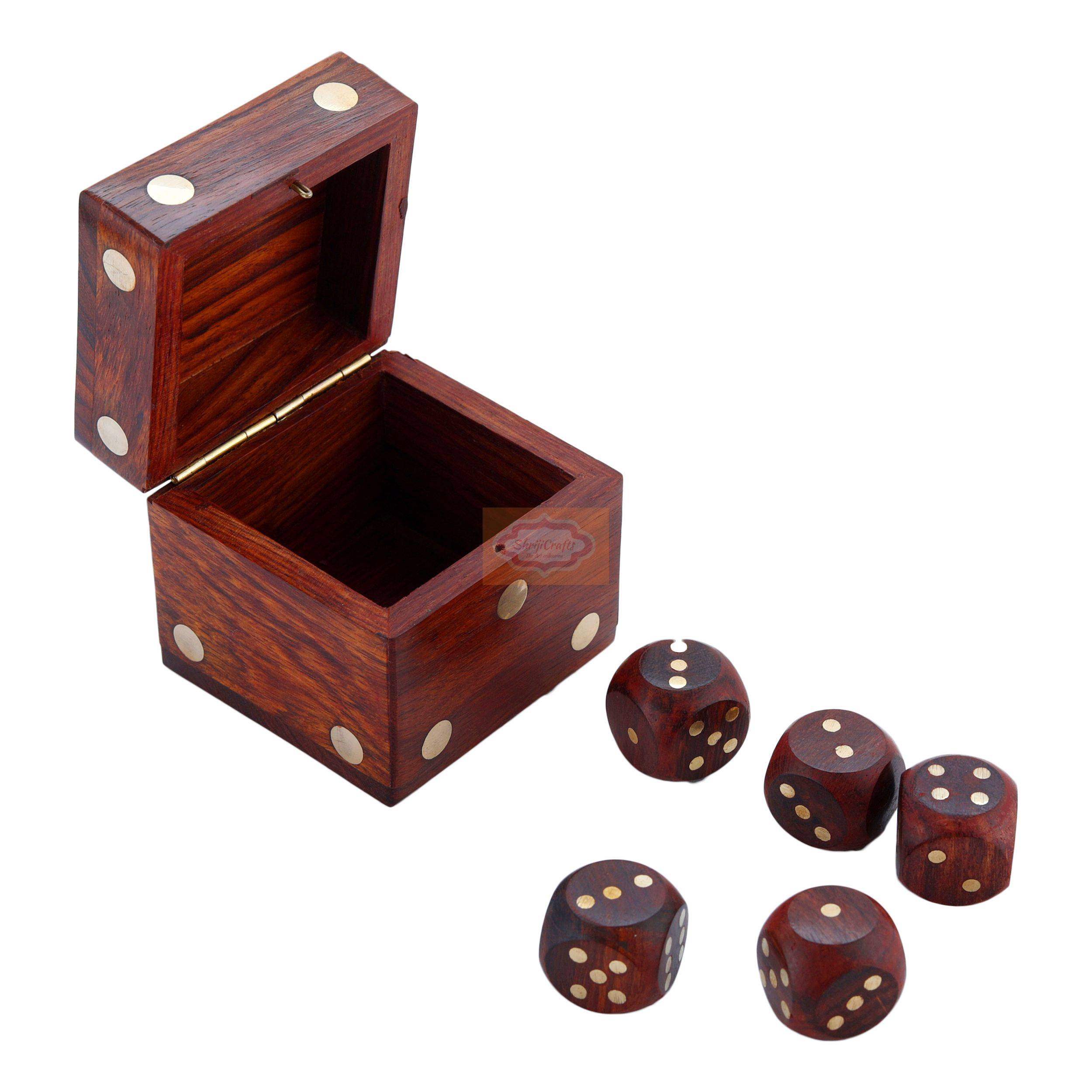 Handcrafted wooden dice box complete with 5 premium playing dice - View 2