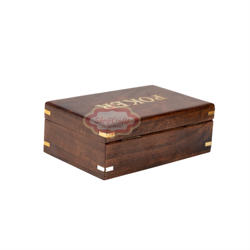 Handcrafted wooden poker storage box for organizing poker chips playing cards and game accessories