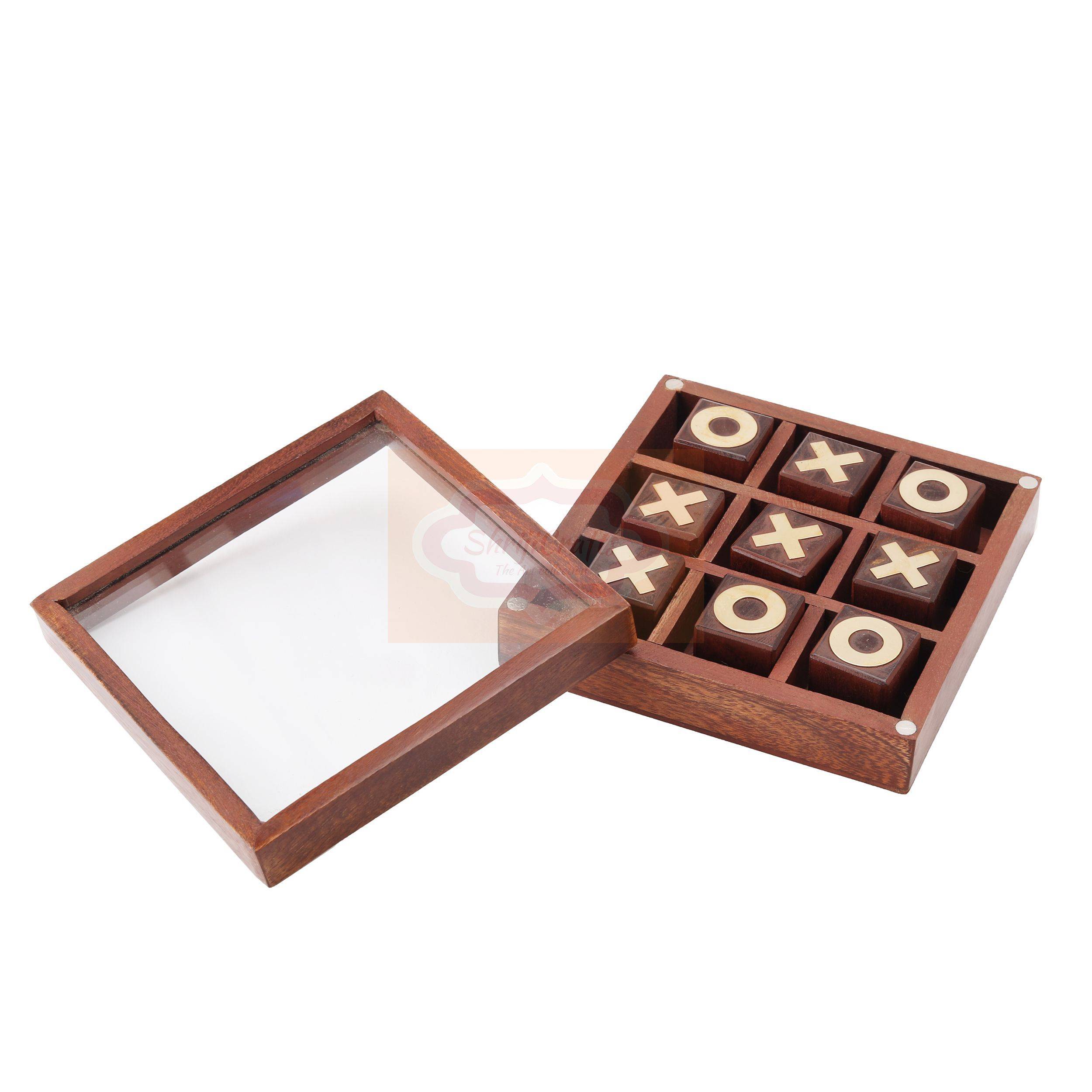 Handcrafted wooden Tic Tac Toe game with a premium glass lid storage box - View 3