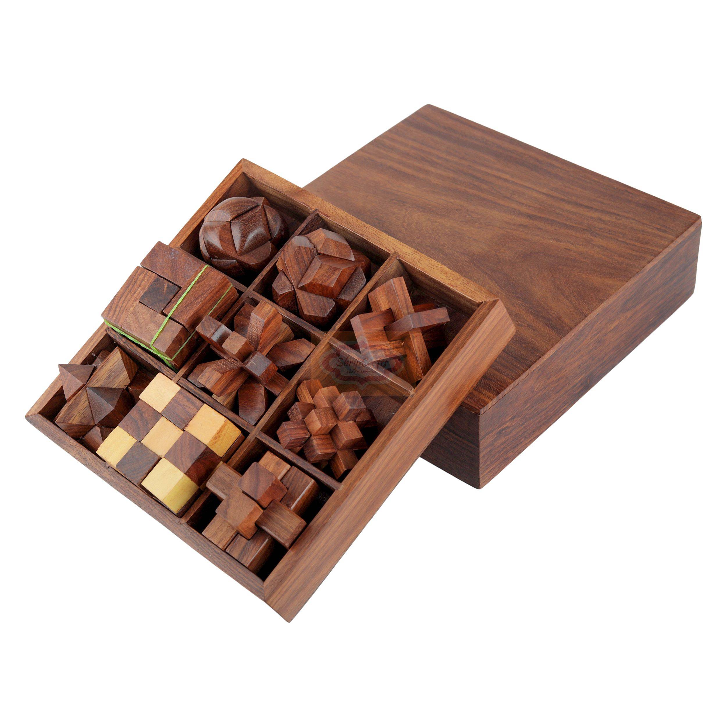 Handcrafted 9-in-1 Wooden Puzzle Game Set — handcrafted wooden product by Shrijicrafts