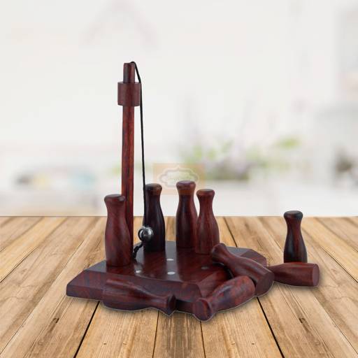 HHandcrafted Wooden Bar Skittles Game with 10 miniature bowling pins