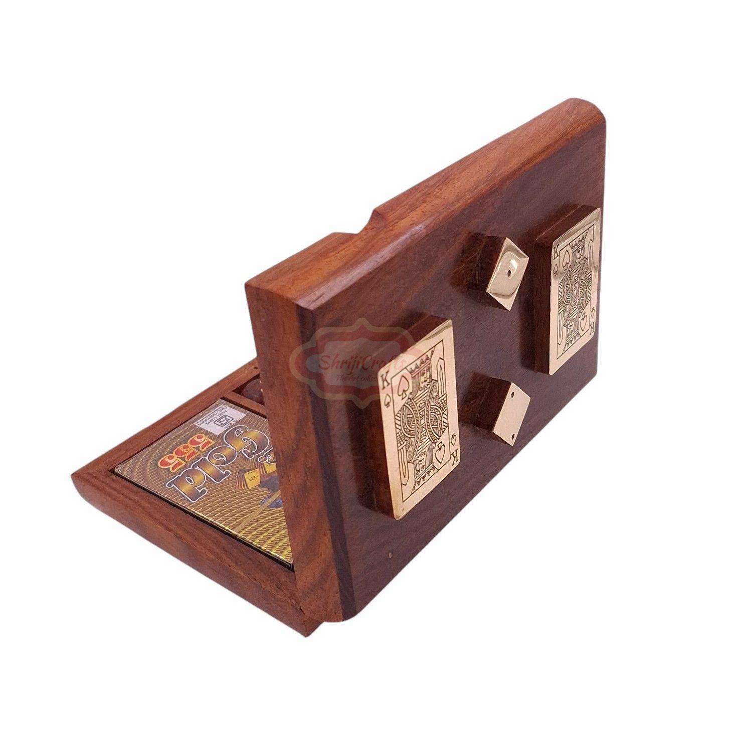 Handcrafted wooden storage box for 2 decks of playing cards and 5 dice - View 2