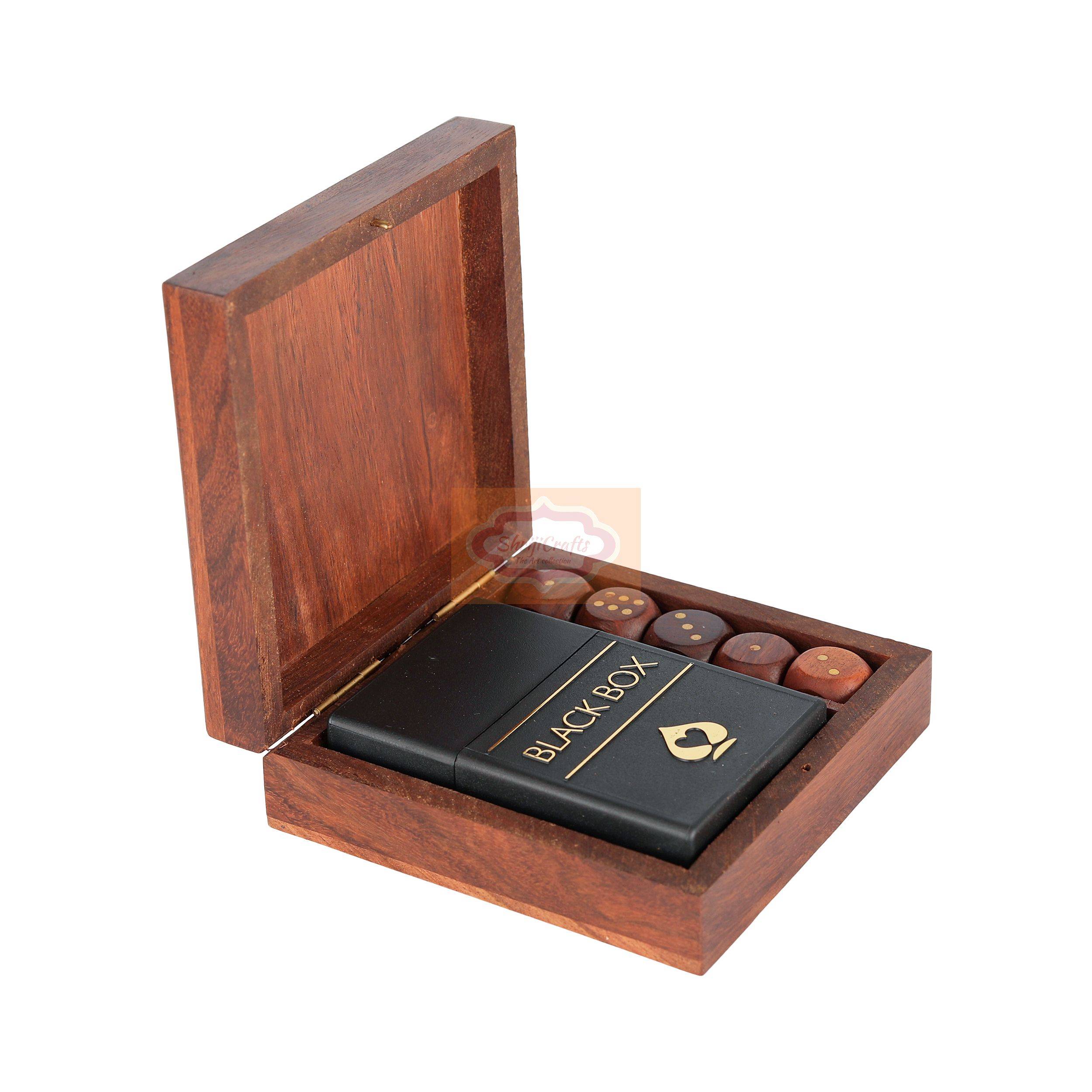 Handcrafted wooden storage box for 1 deck of playing cards and 5 dice - View 3