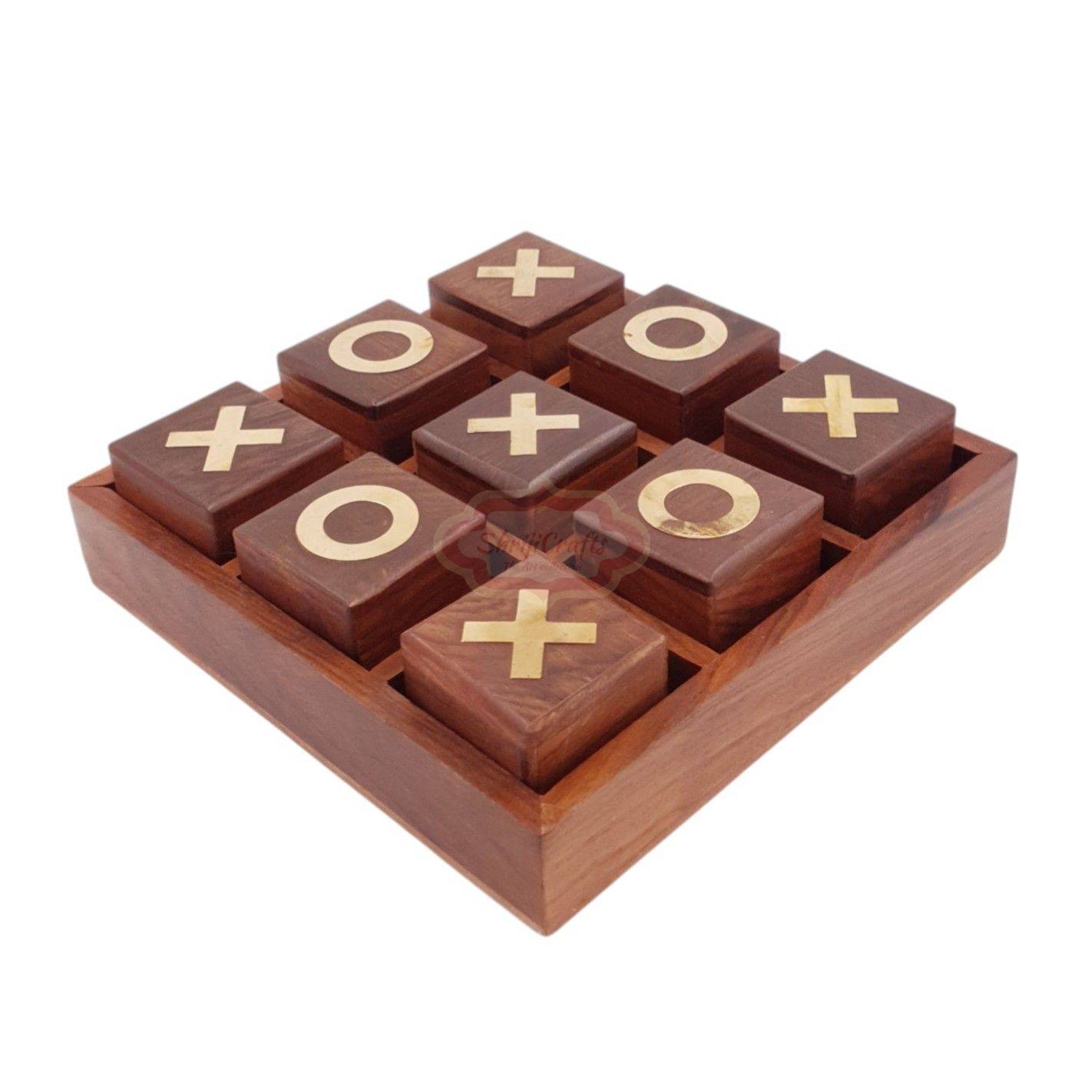 Handcrafted wooden Tic Tac Toe game with durable X & O playing pieces - View 7