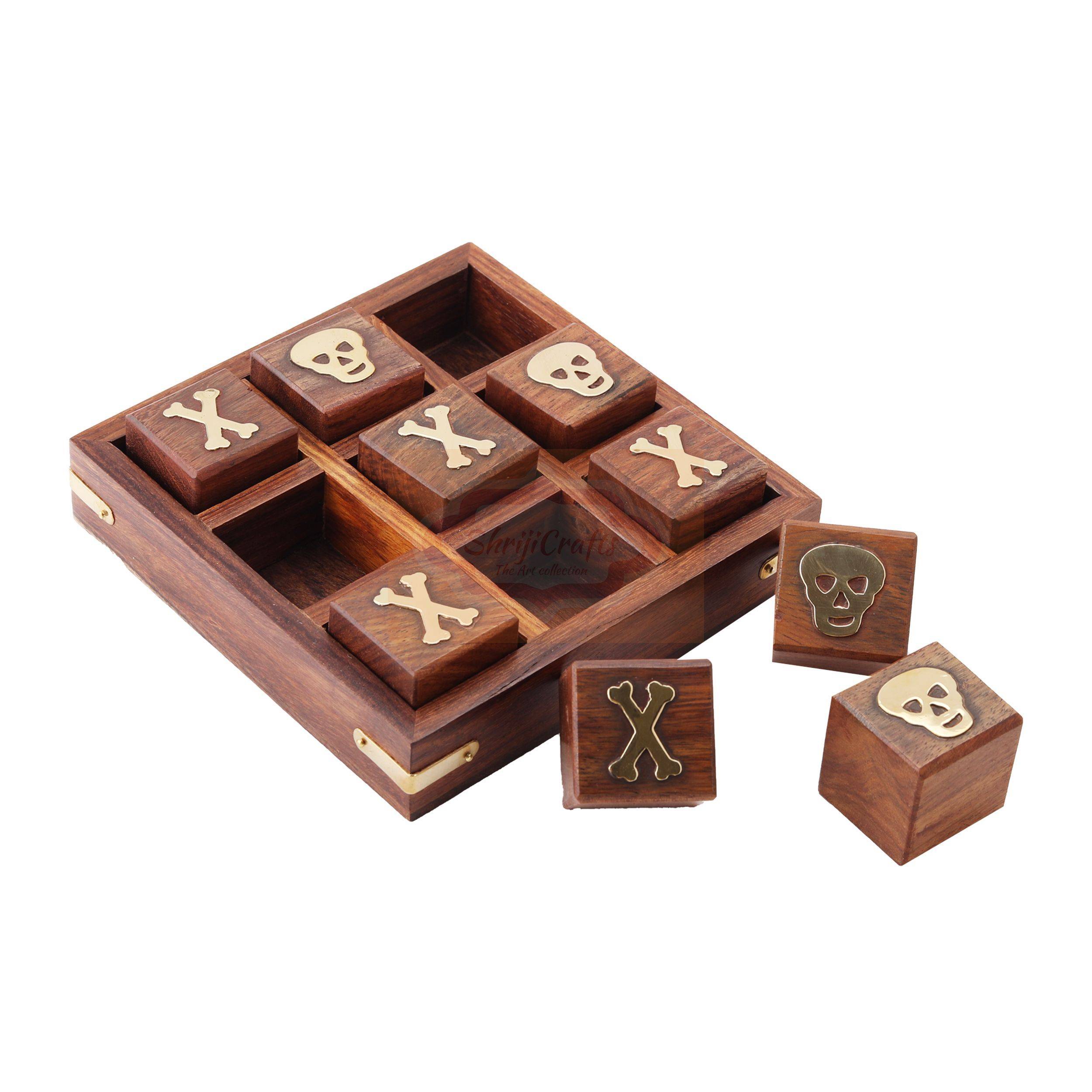 Handcrafted wooden Tic Tac Toe game with durable X & O playing pieces - View 3