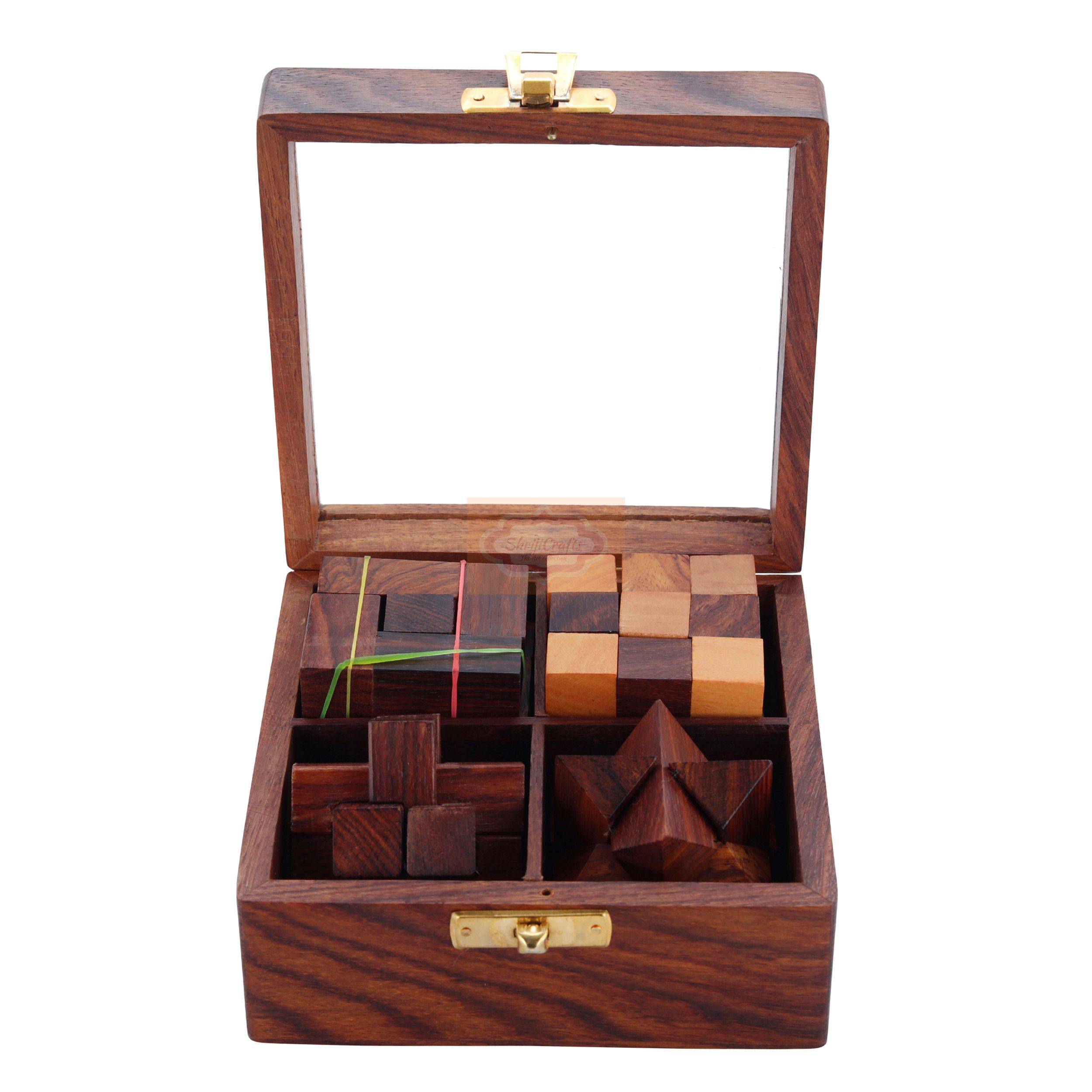 4-in-One Wooden Puzzle Set by Shriji Crafts — handcrafted wooden product by Shrijicrafts
