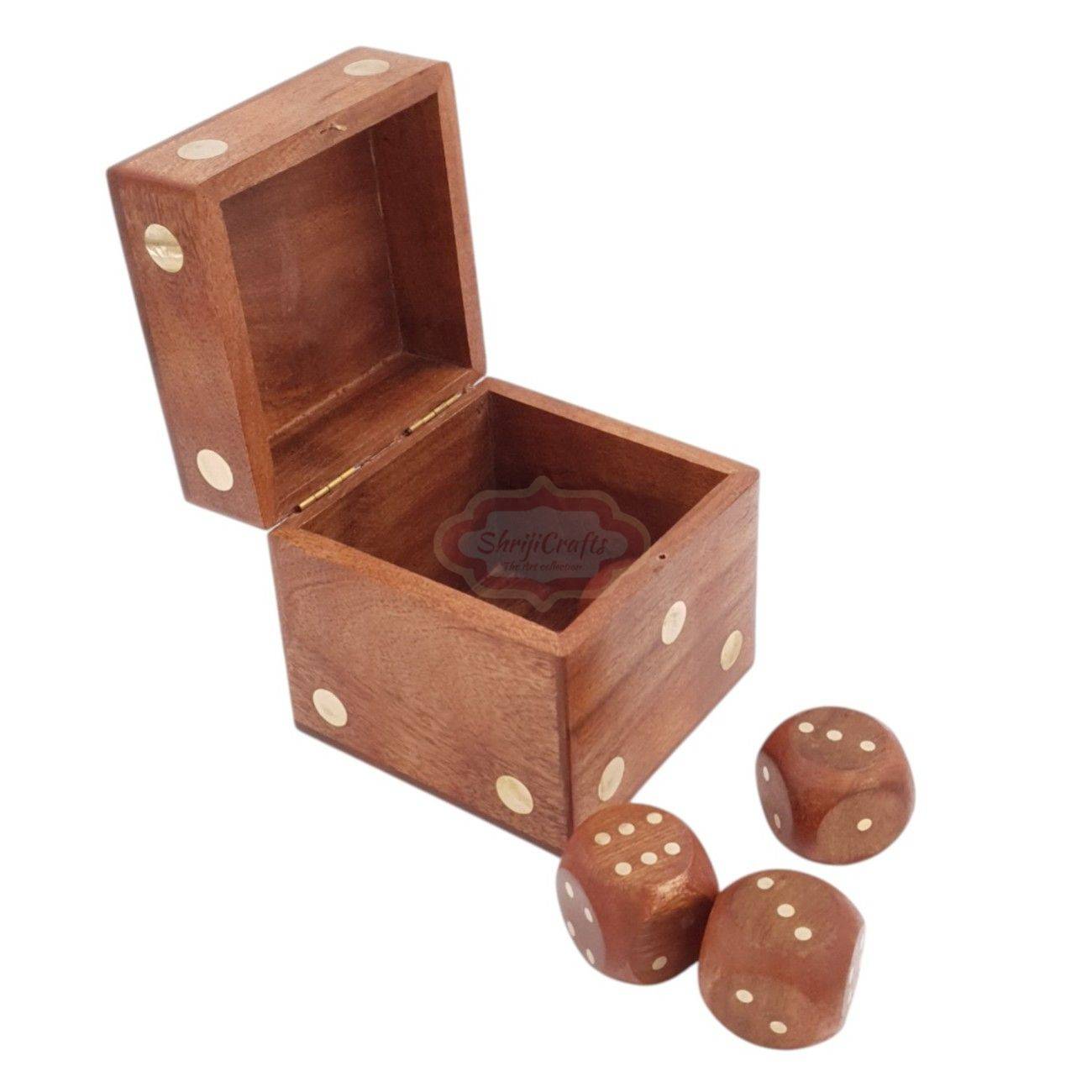 Handcrafted wooden dice box complete with 5 premium playing dice - View 5
