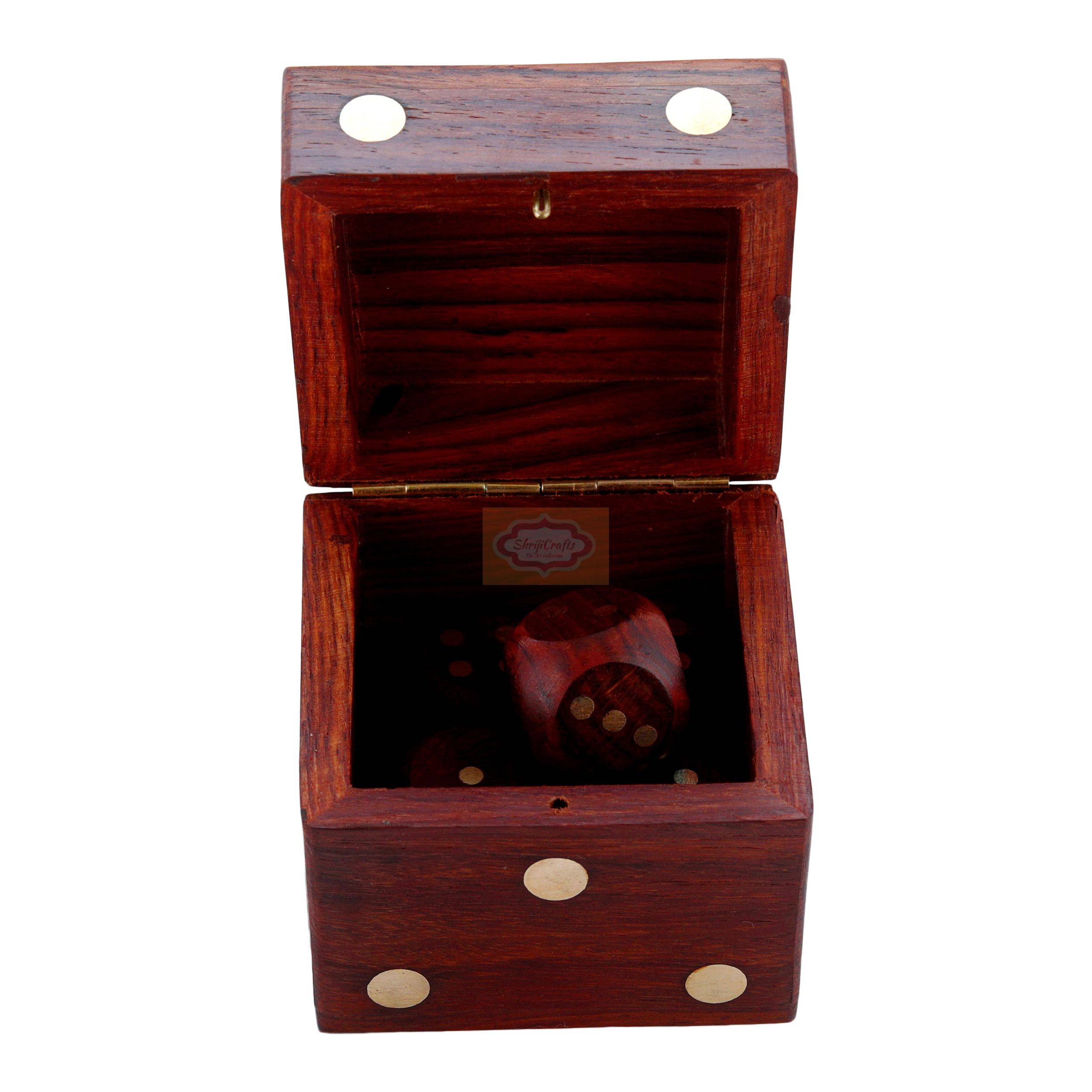 Handcrafted wooden dice box complete with 5 premium playing dice - View 3