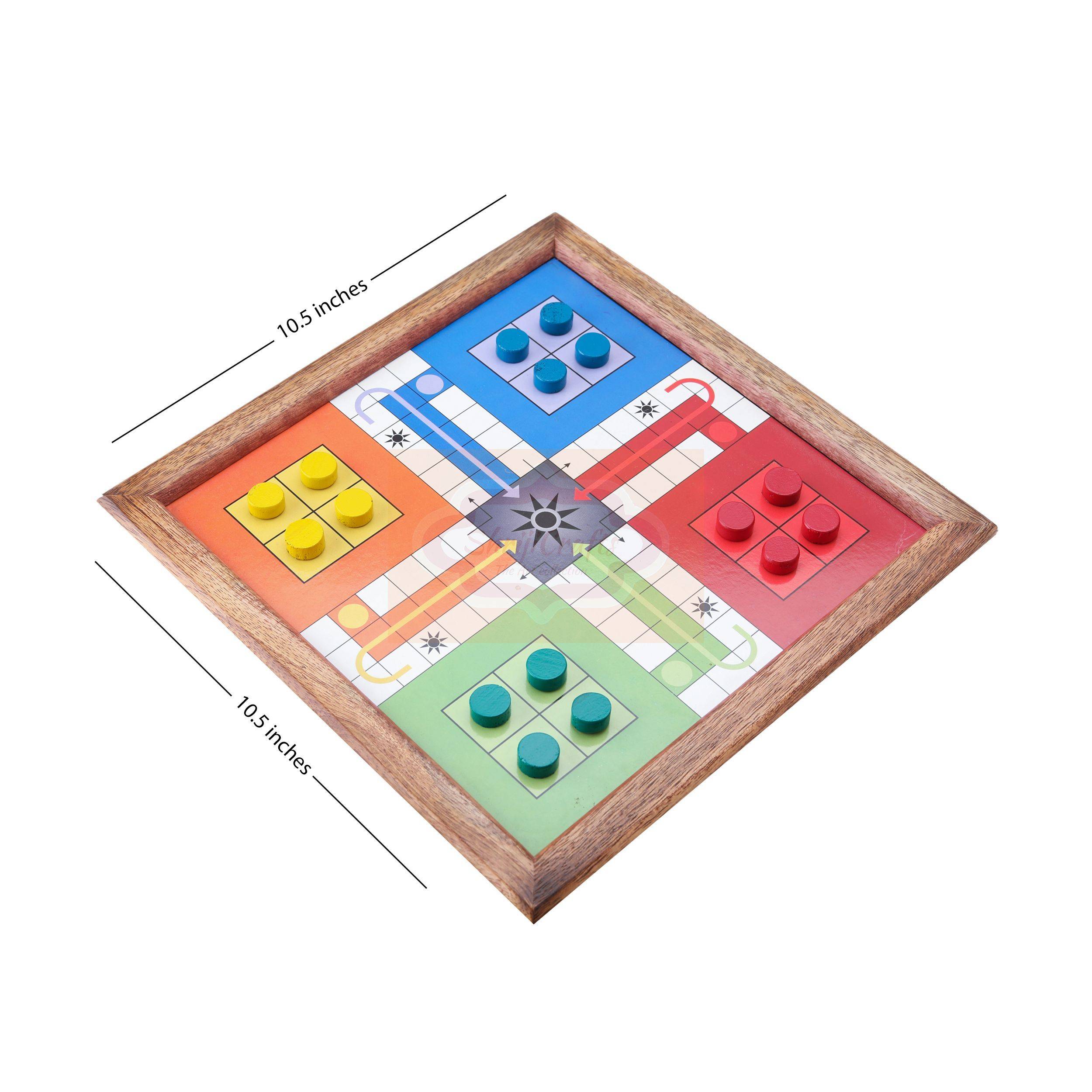 Handcrafted Wooden 2 in 1 Ludo & Snakes Board Game 10.5 x 10.5 inches — handcrafted wooden product by Shrijicrafts