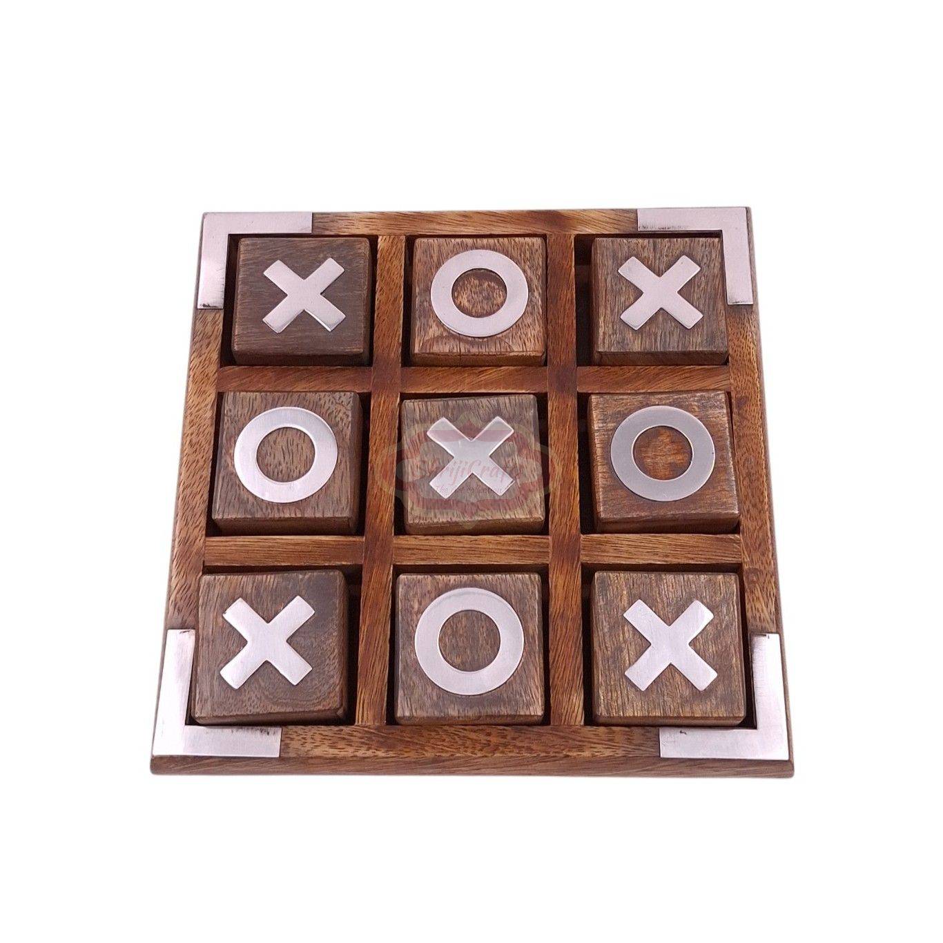 Handcrafted wooden Tic Tac Toe game with durable X & O playing piece - View 3