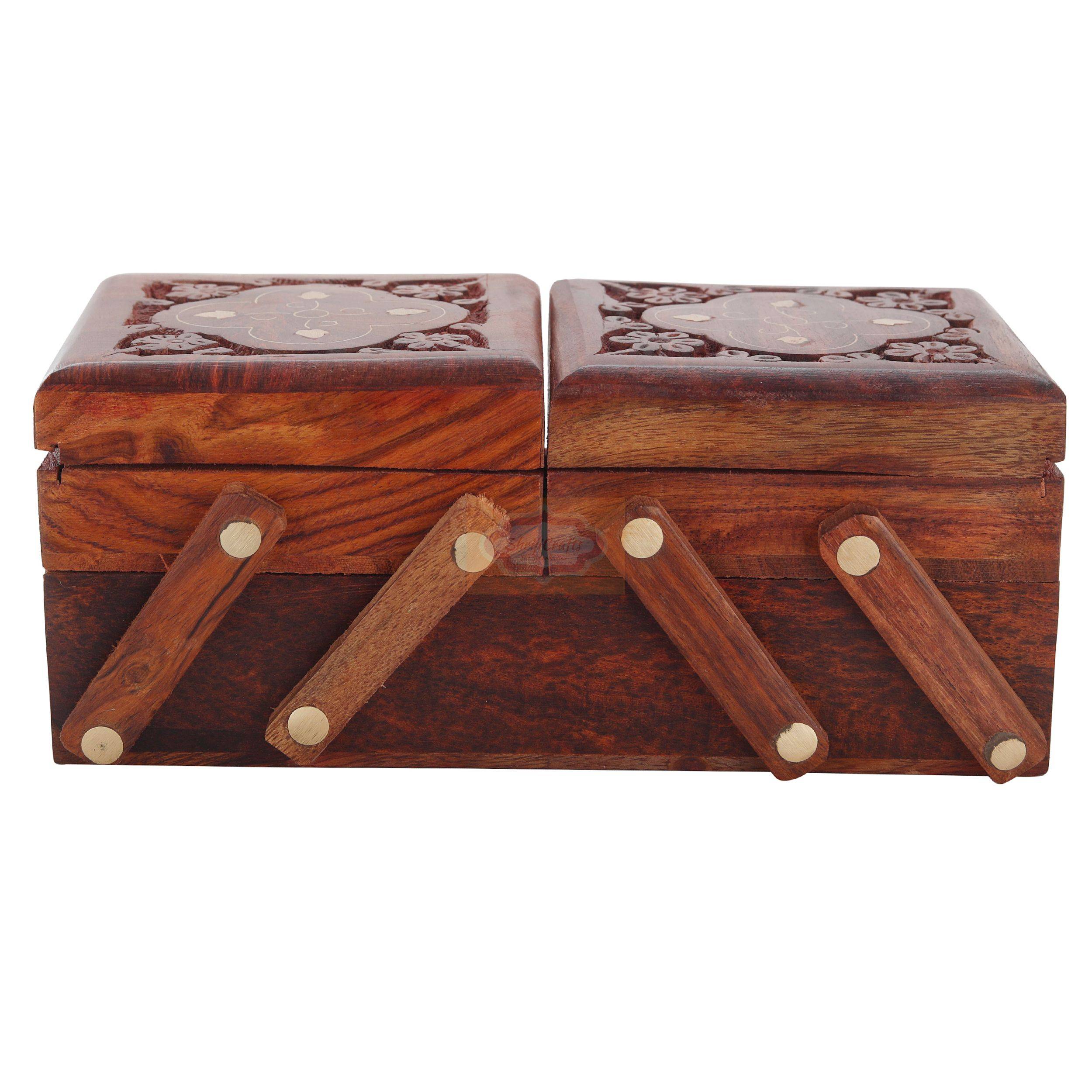Elegant handcrafted wooden jewellery box with a soft velvet-lined interior to protect jewelry from scratches and damage - View 3