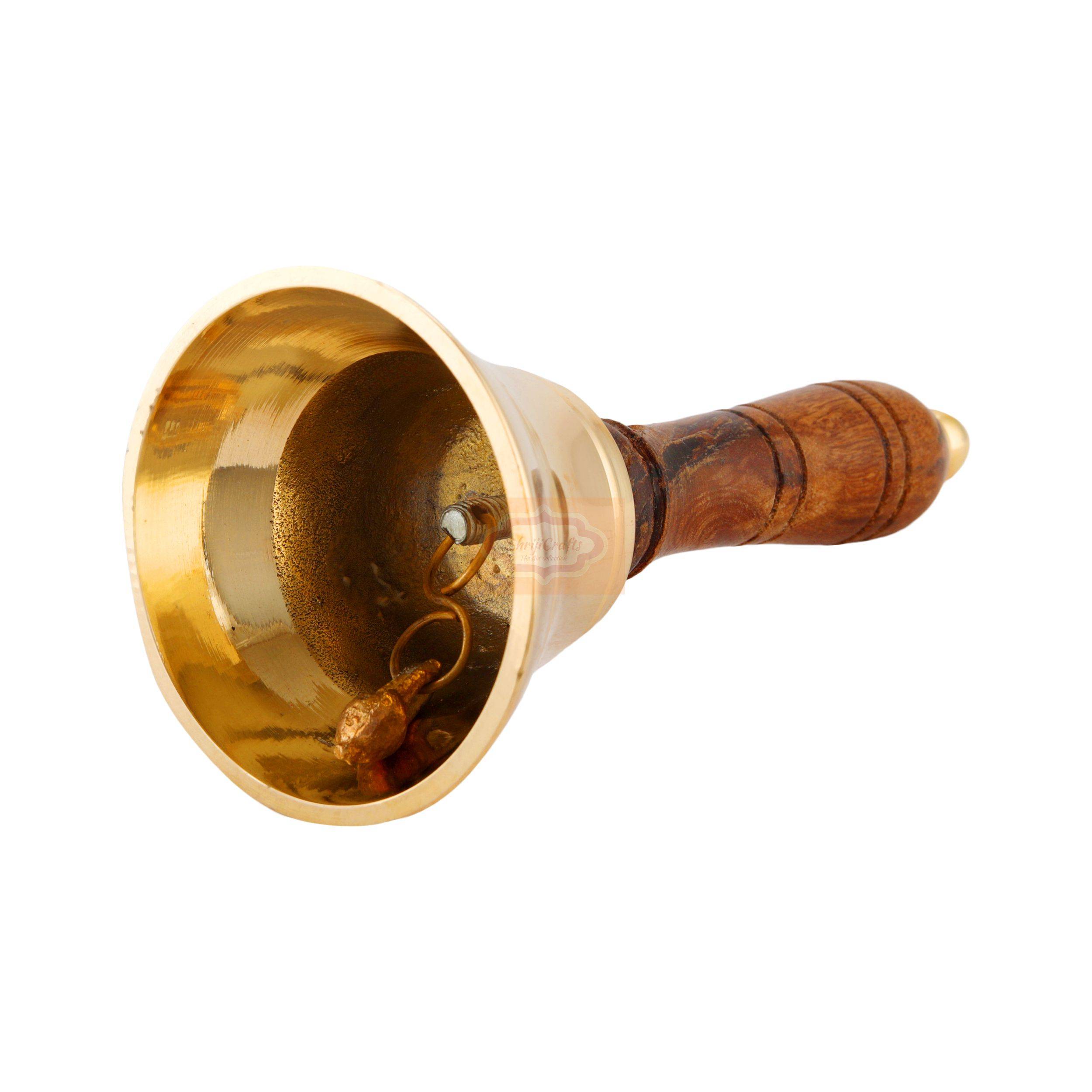 Handcrafted solid brass hand bell with a polished finish and comfortable wooden handle - View 2