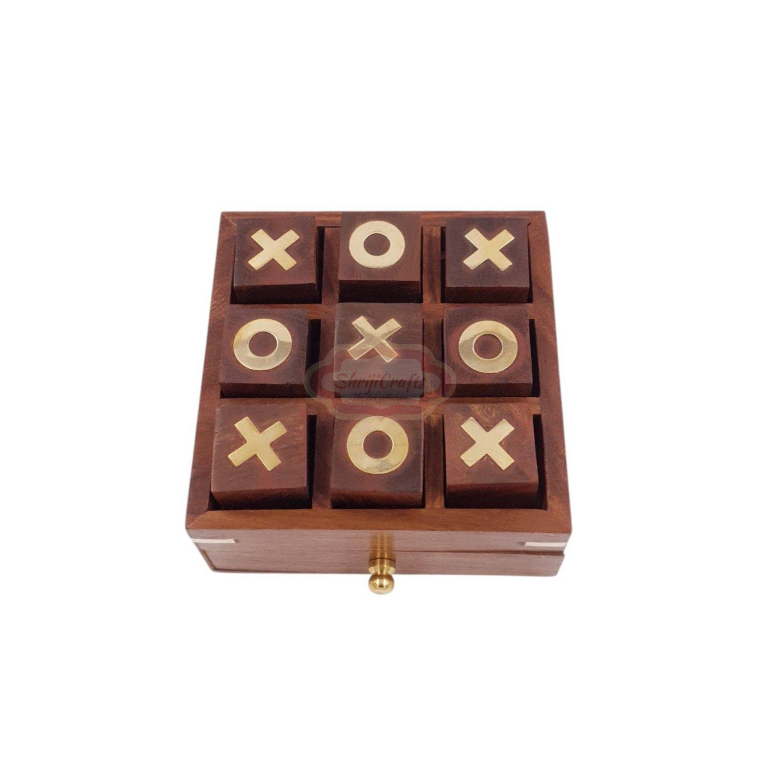 Handcrafted 3-in-1 wooden game box featuring Tic Tac Toe, playing card storage, and 5 dice storage - View 4