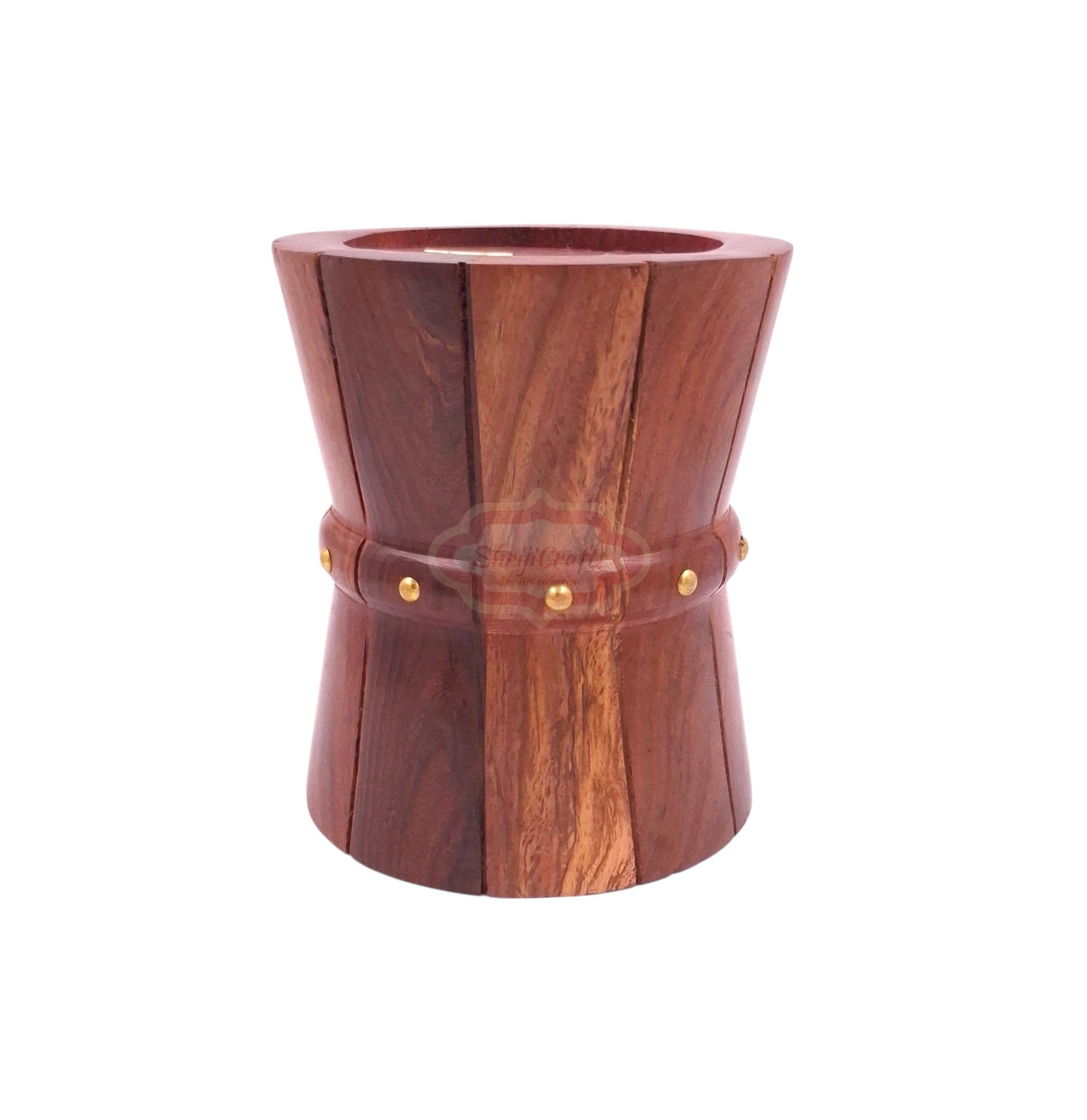 Handcrafted barrel-shaped wooden money bank with a coin slot, secure lock, and key - View 4