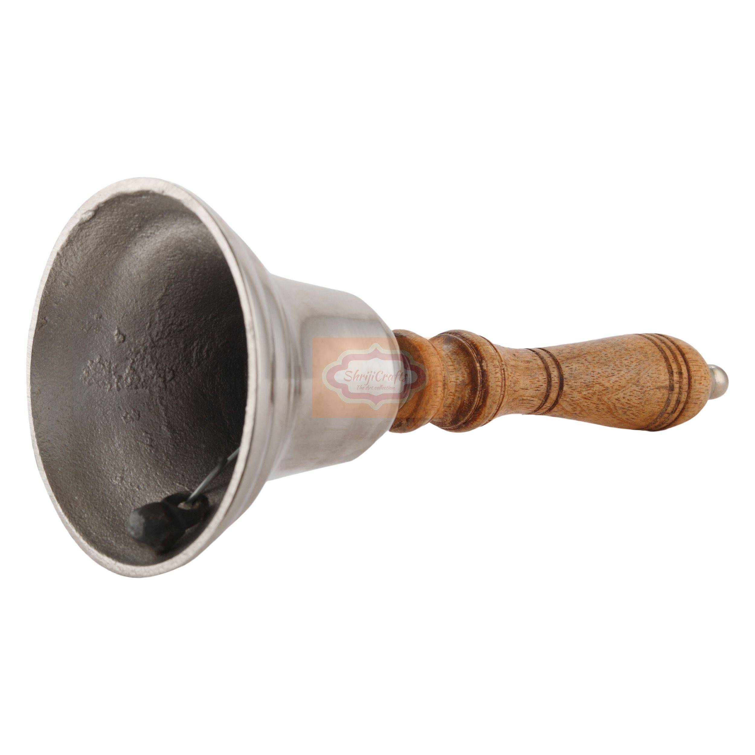 Handcrafted chrome hand bell with an elegant wooden handle - View 3