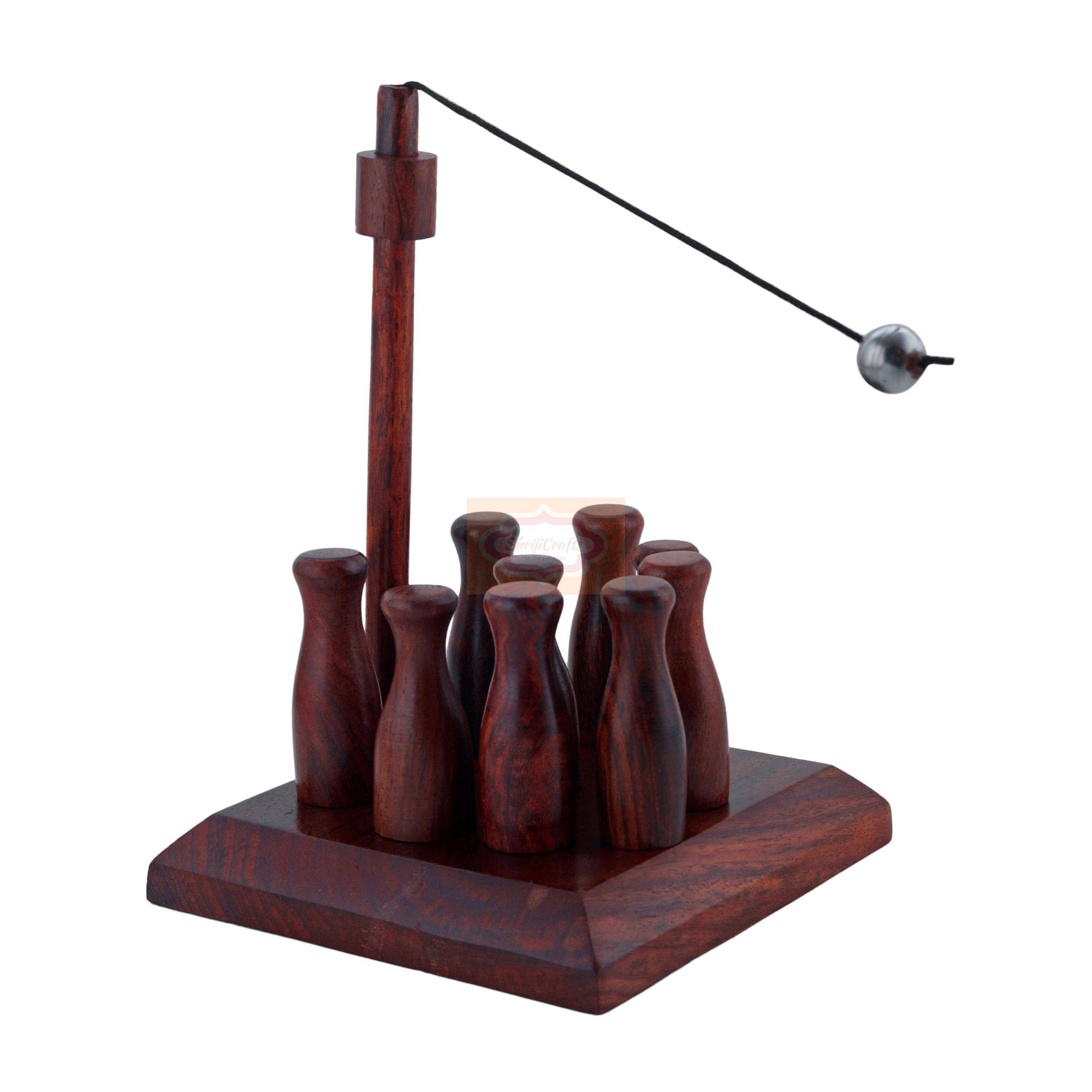 HHandcrafted Wooden Bar Skittles Game with 10 miniature bowling pins — handcrafted wooden product by Shrijicrafts