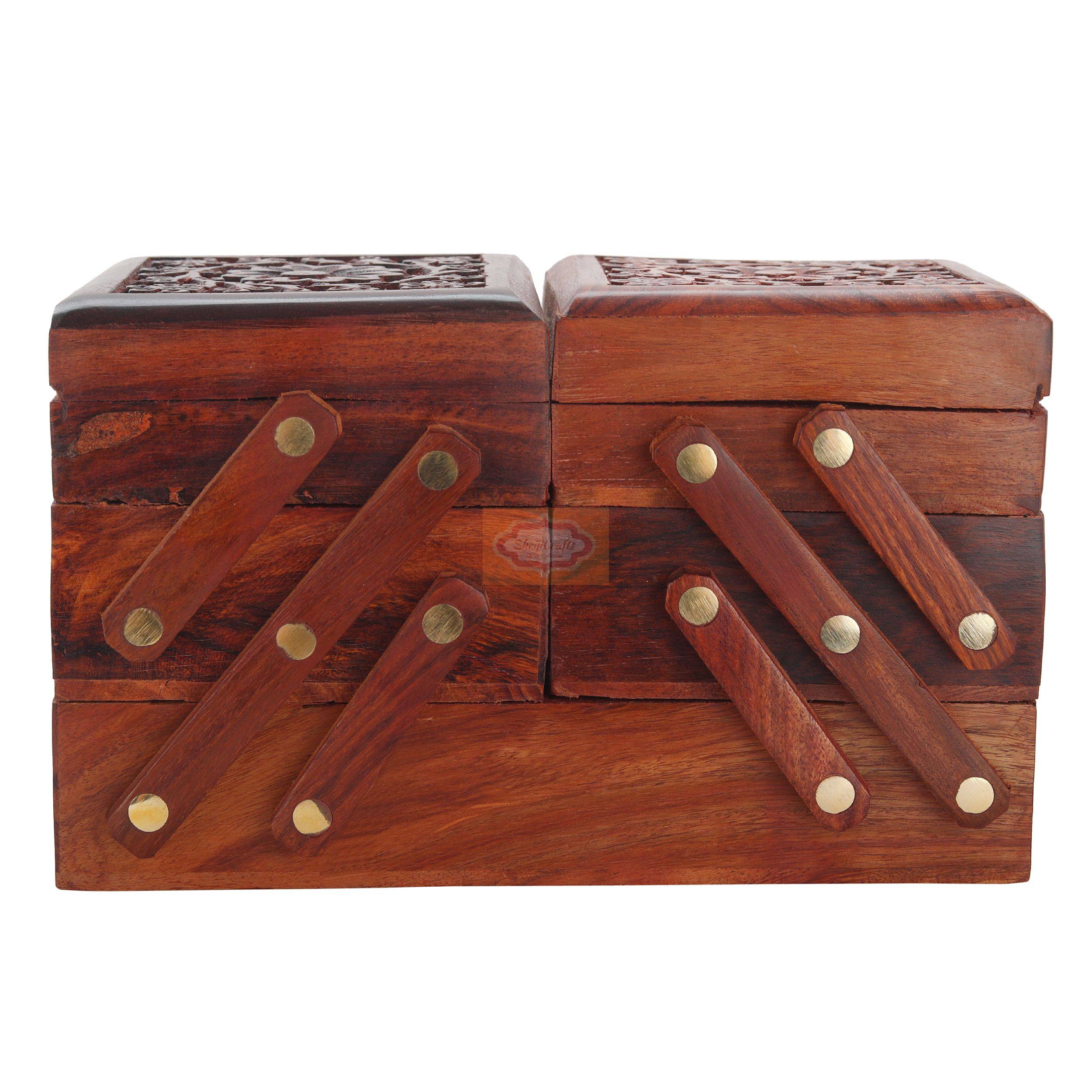 Elegant handcrafted wooden jewelry box with beautiful brass inlay detailing - View 5
