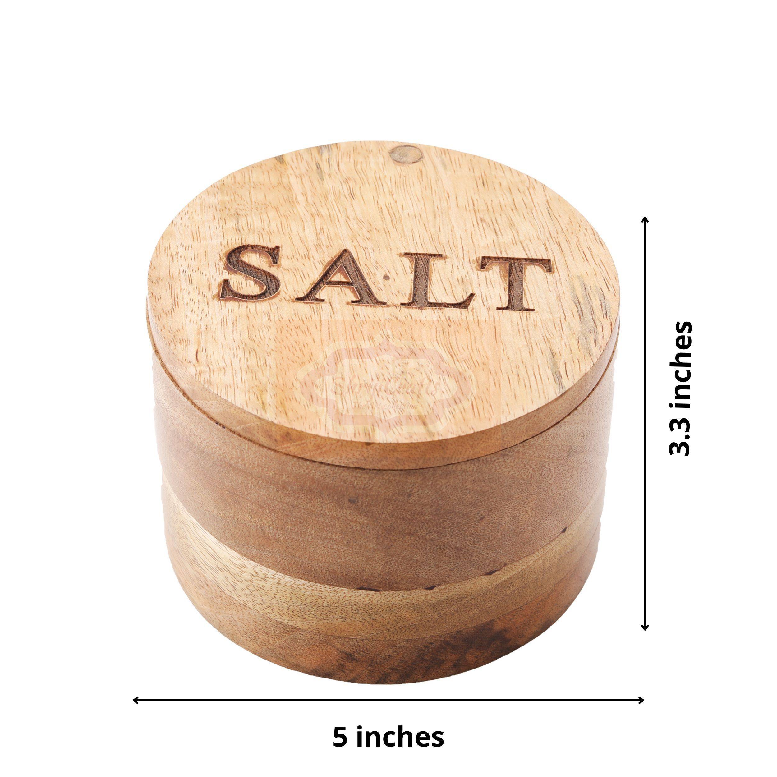 Handcrafted wooden salt box with a matching lid and spoon - View 7
