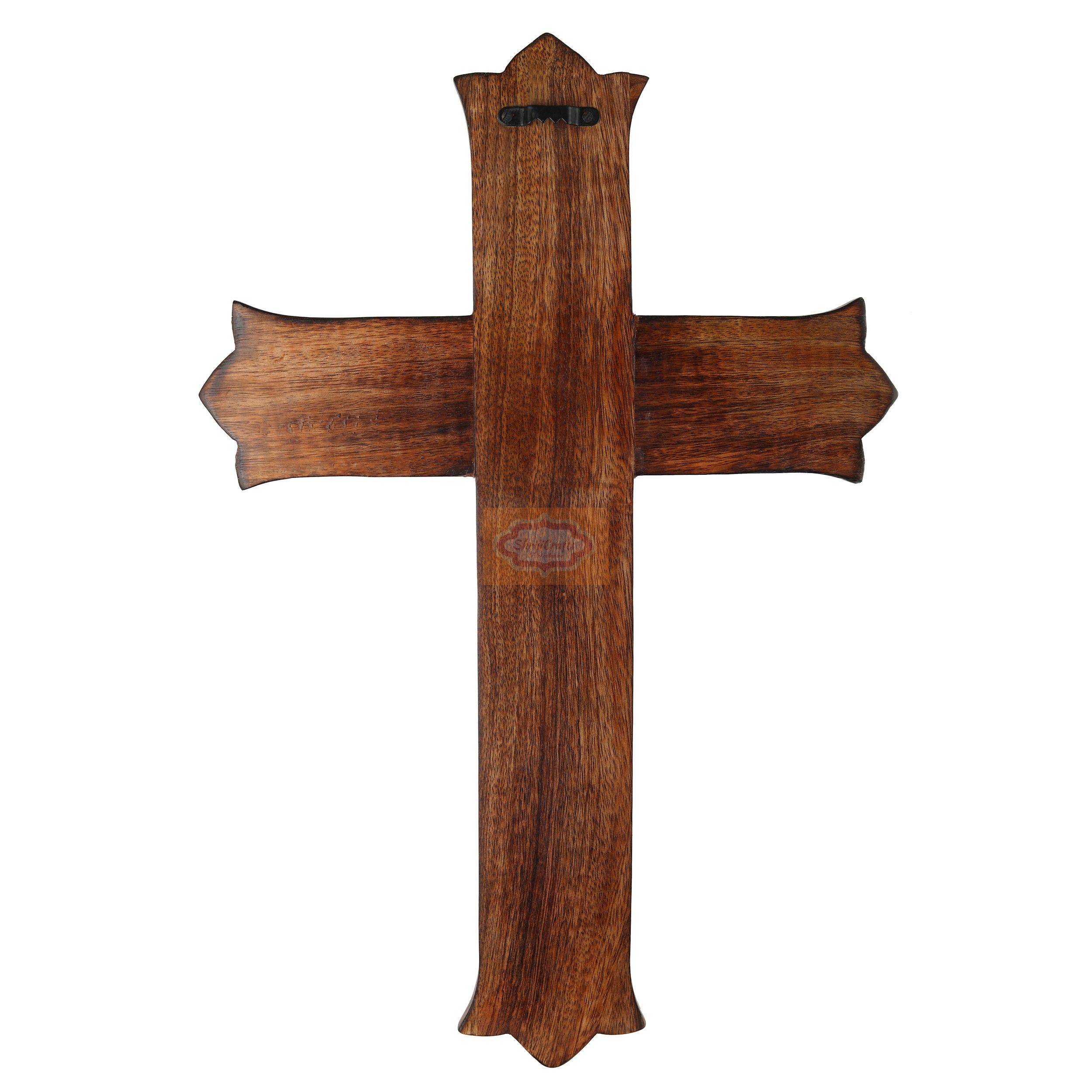 Handcrafted wooden wall cross with intricate carved detailing and elegant finish - View 4