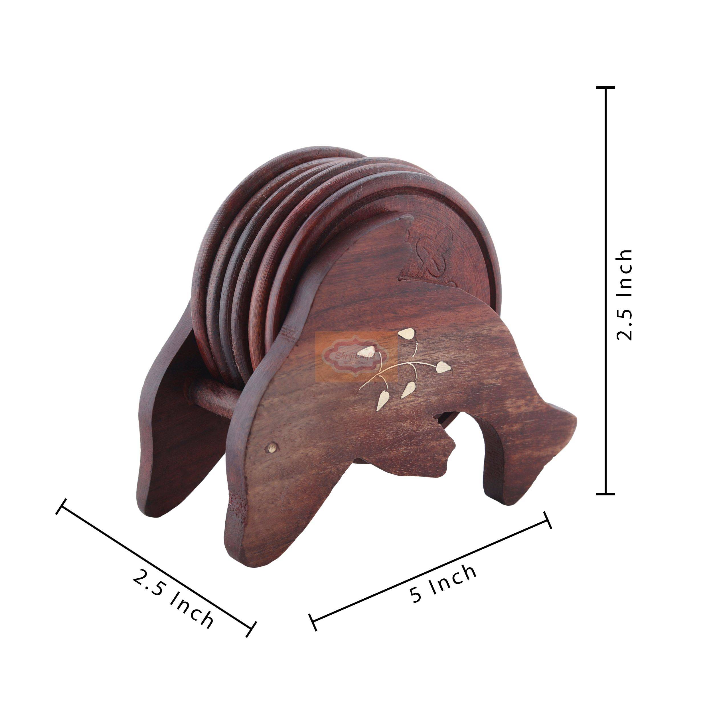Handcrafted wooden elephant coaster set with 6 coasters and a matching holder - View 6
