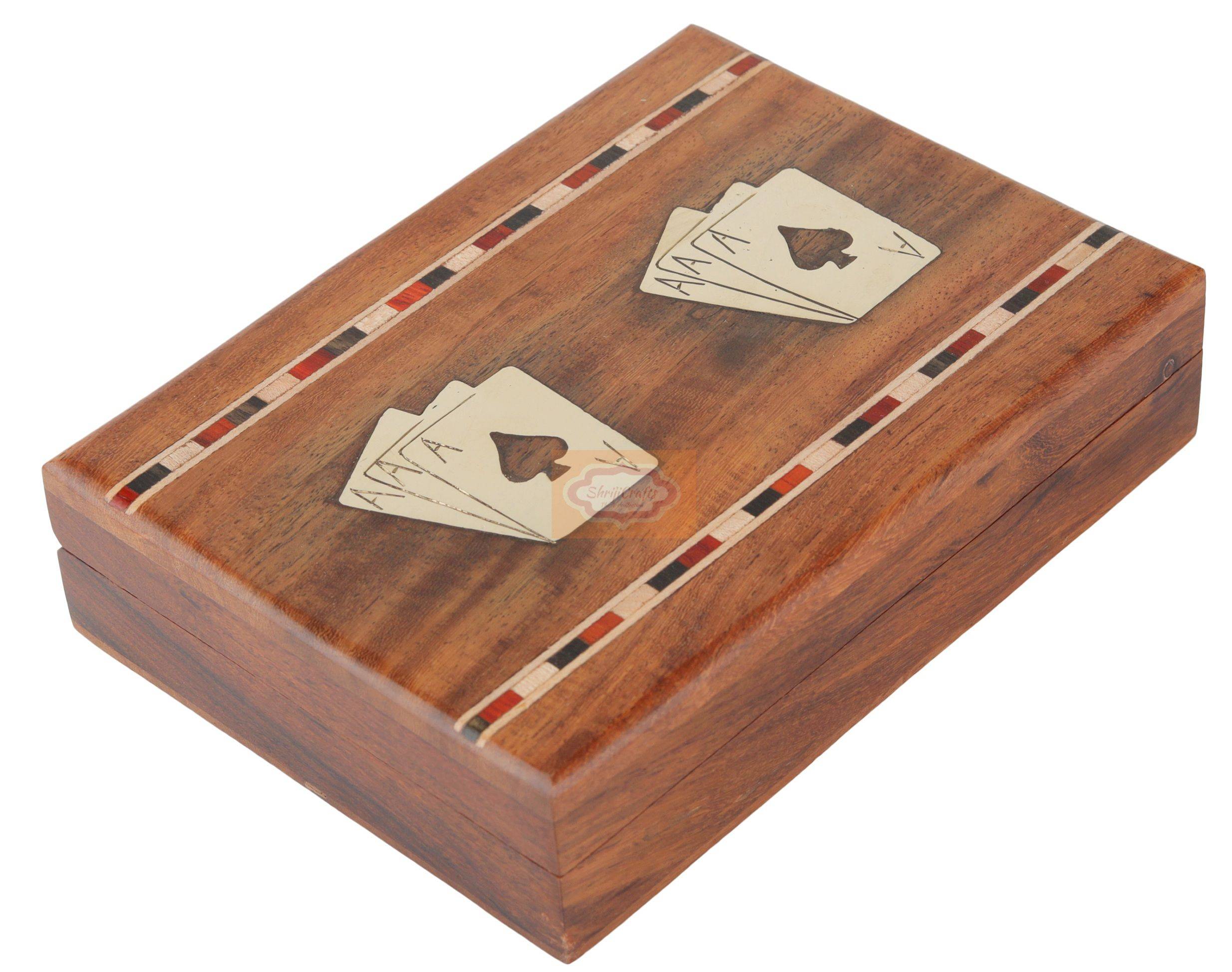 Handcrafted wooden card storage box designed to hold 2 standard decks of playing cards - View 4