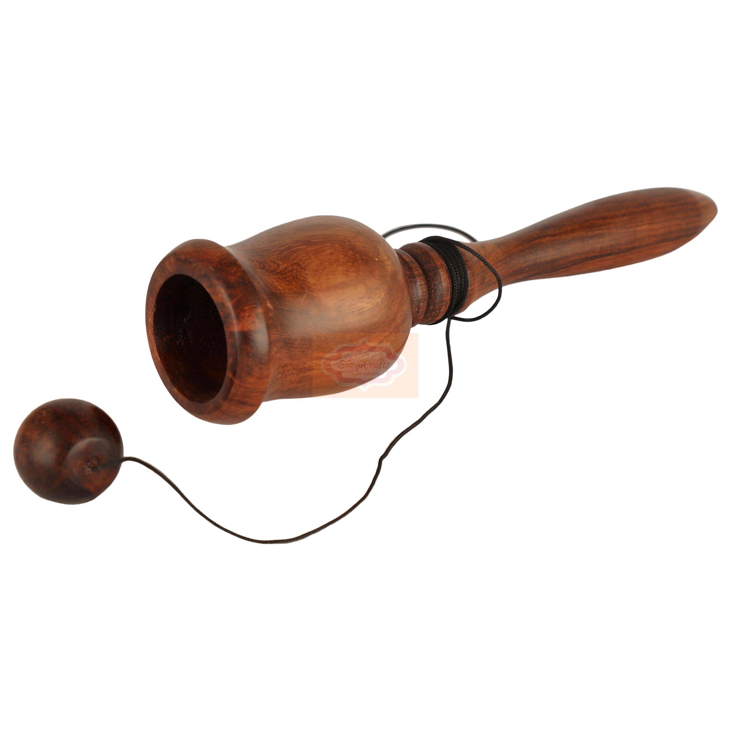 Handcrafted wooden handbell made from premium natural wood with a smooth polished finish - View 3